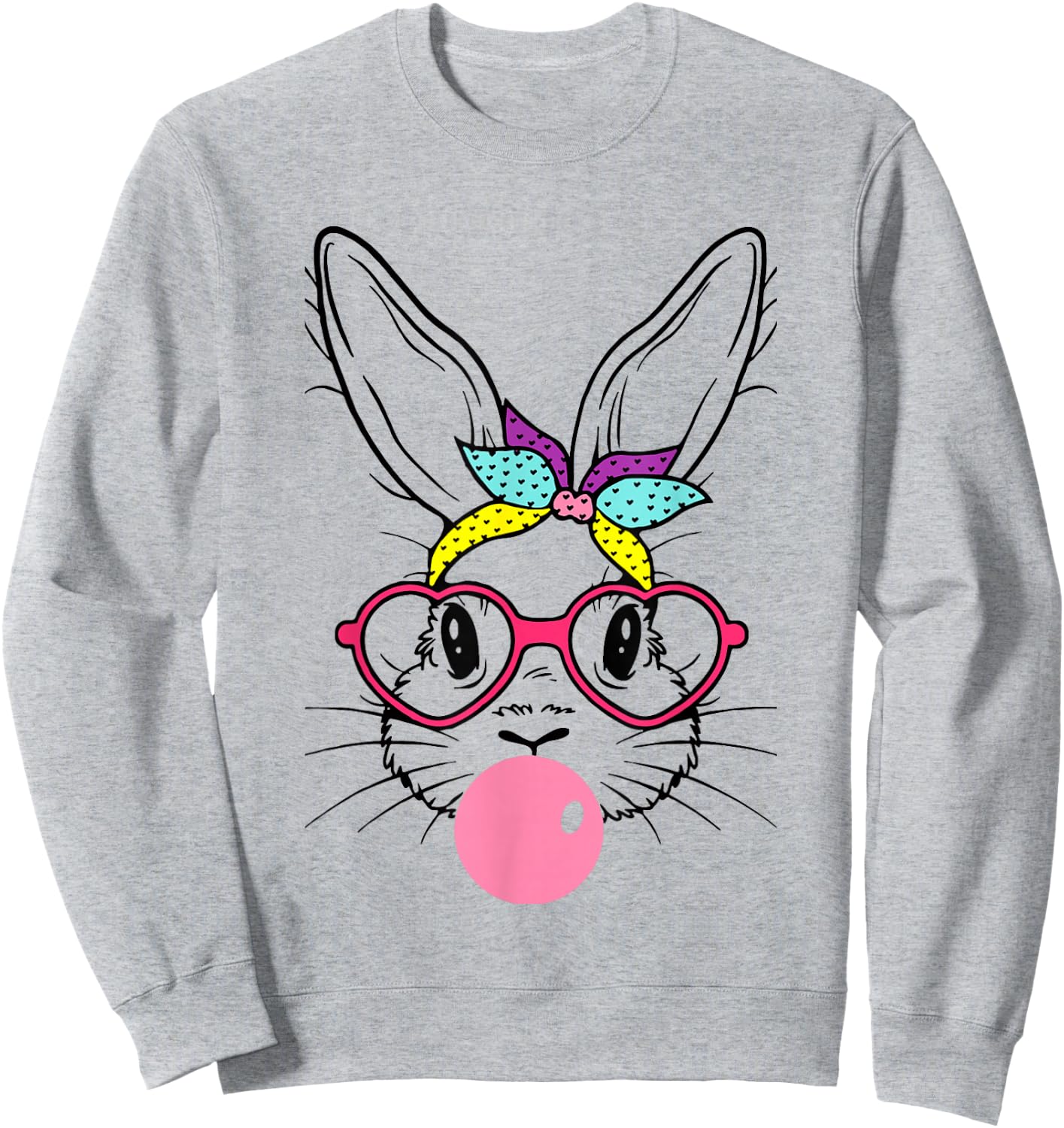 Bunny Face Bubblegum Blowing Glasses Headband Happy Easter Sweatshirt - Sweatshirt | Ash