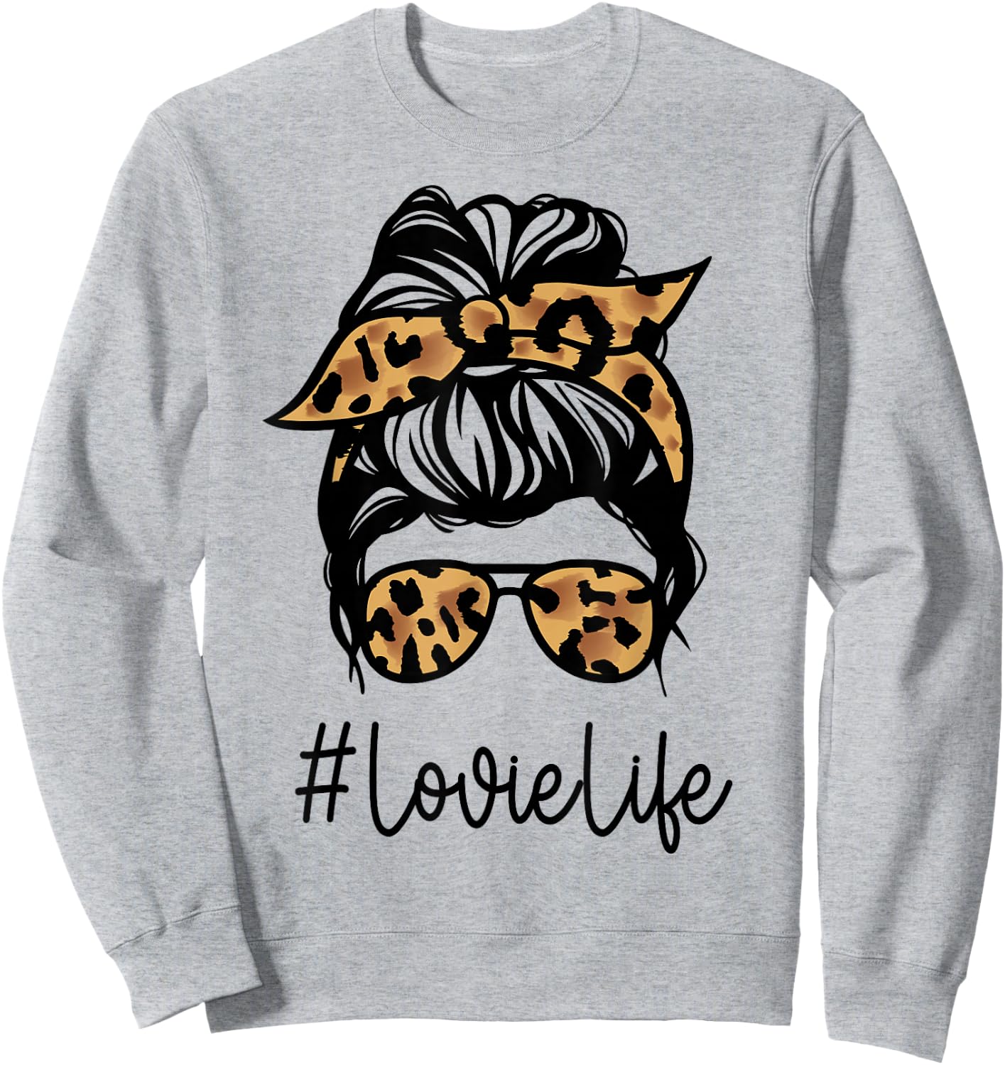 LOVIE Leopard Messy Bun Mother's Day for Grandmothers Sweatshirt - Sweatshirt | Ash