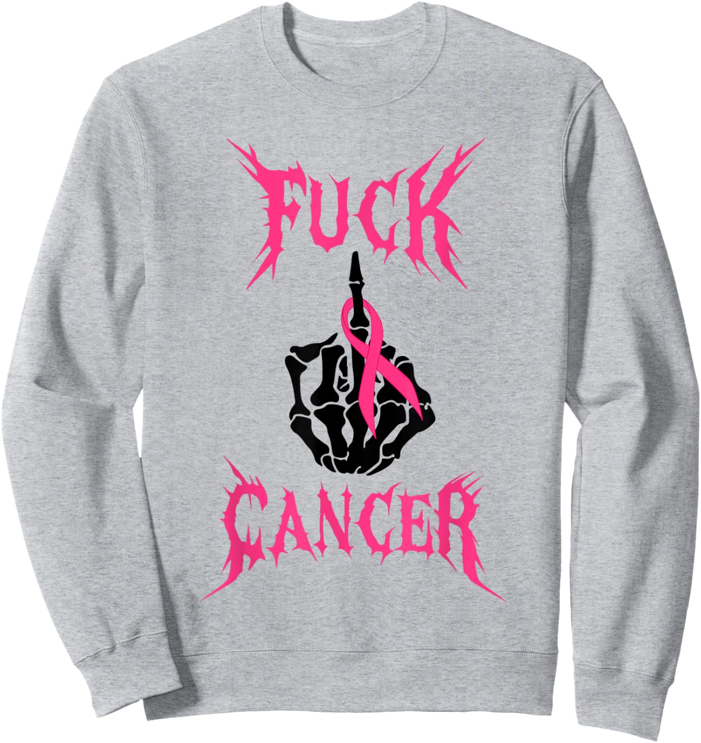 Fuck Cancer Rock Tattoos Warrior Pink Ribbon Breast Cancer Sweatshirt - Sweatshirt | Ash