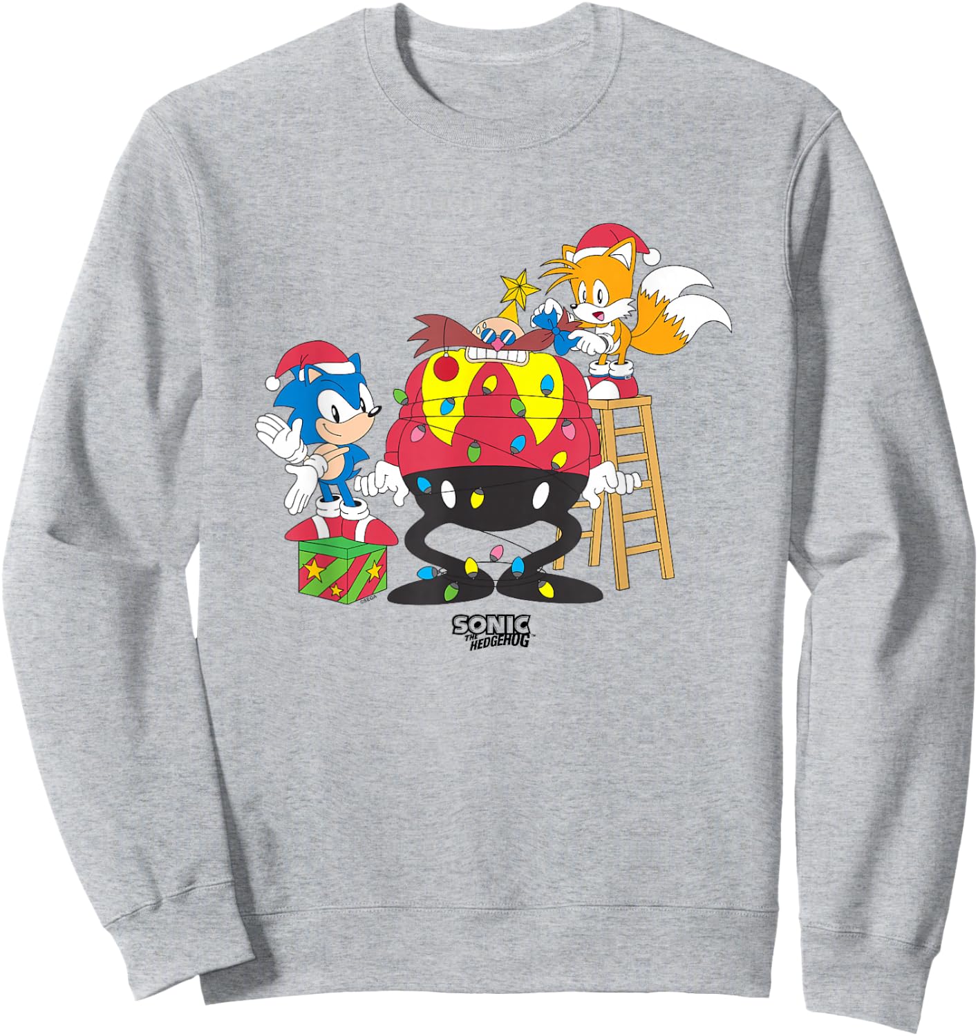 Sonic The Hedgehog Christmas Sonic & Tails Wrapping Robotnik Sweatshirt - Sweatshirt | Ash
