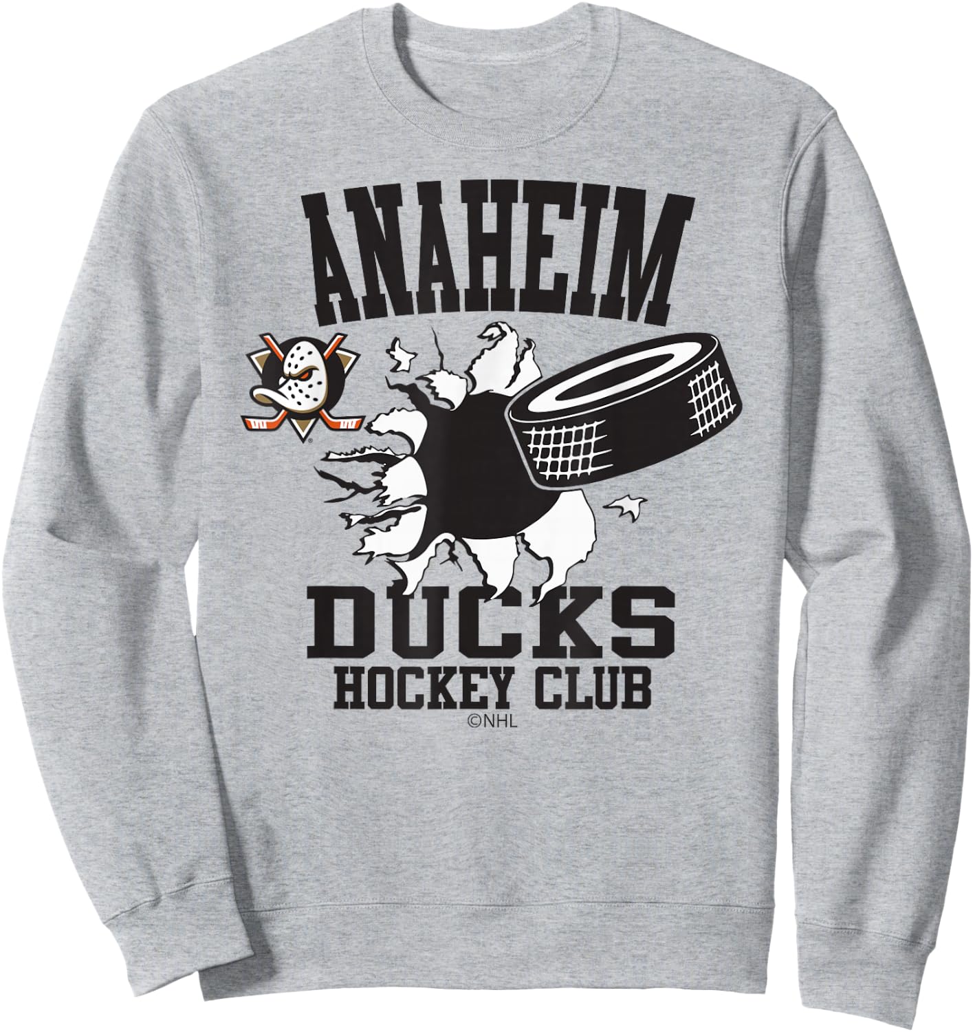Anaheim Ducks Hockey Puck Burst Orange Officially Licensed Sweatshirt - Sweatshirt | Ash