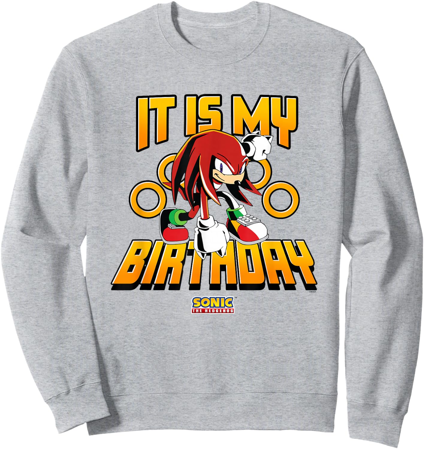 Sonic The Hedgehog Birthday It Is My Birthday Knuckles Logo Sweatshirt - Sweatshirt | Ash