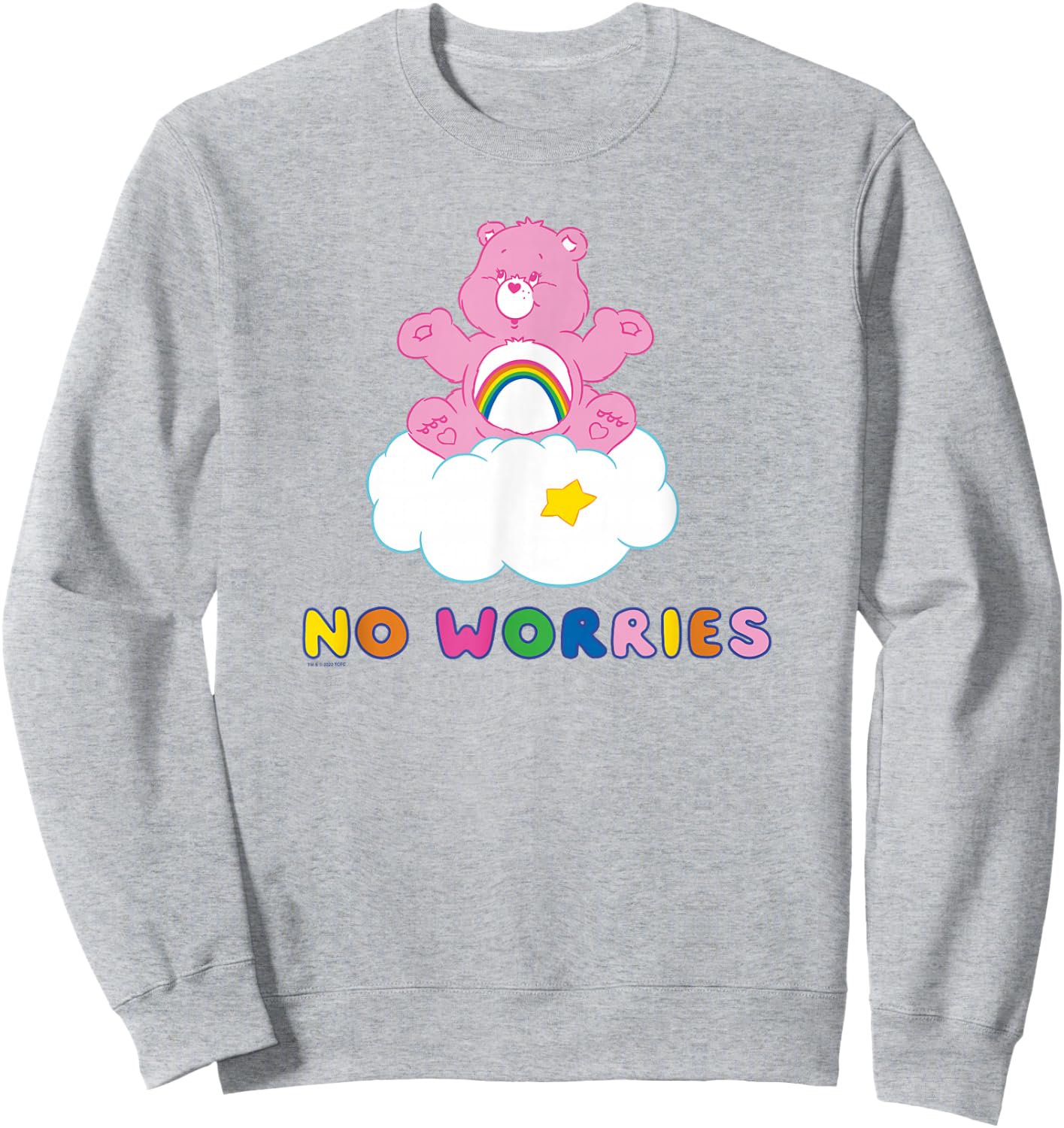 Care Bears Cheer Bear No Worries In the Clouds Rainbow Logo , grey, S Sweatshirt - Sweatshirt | Ash
