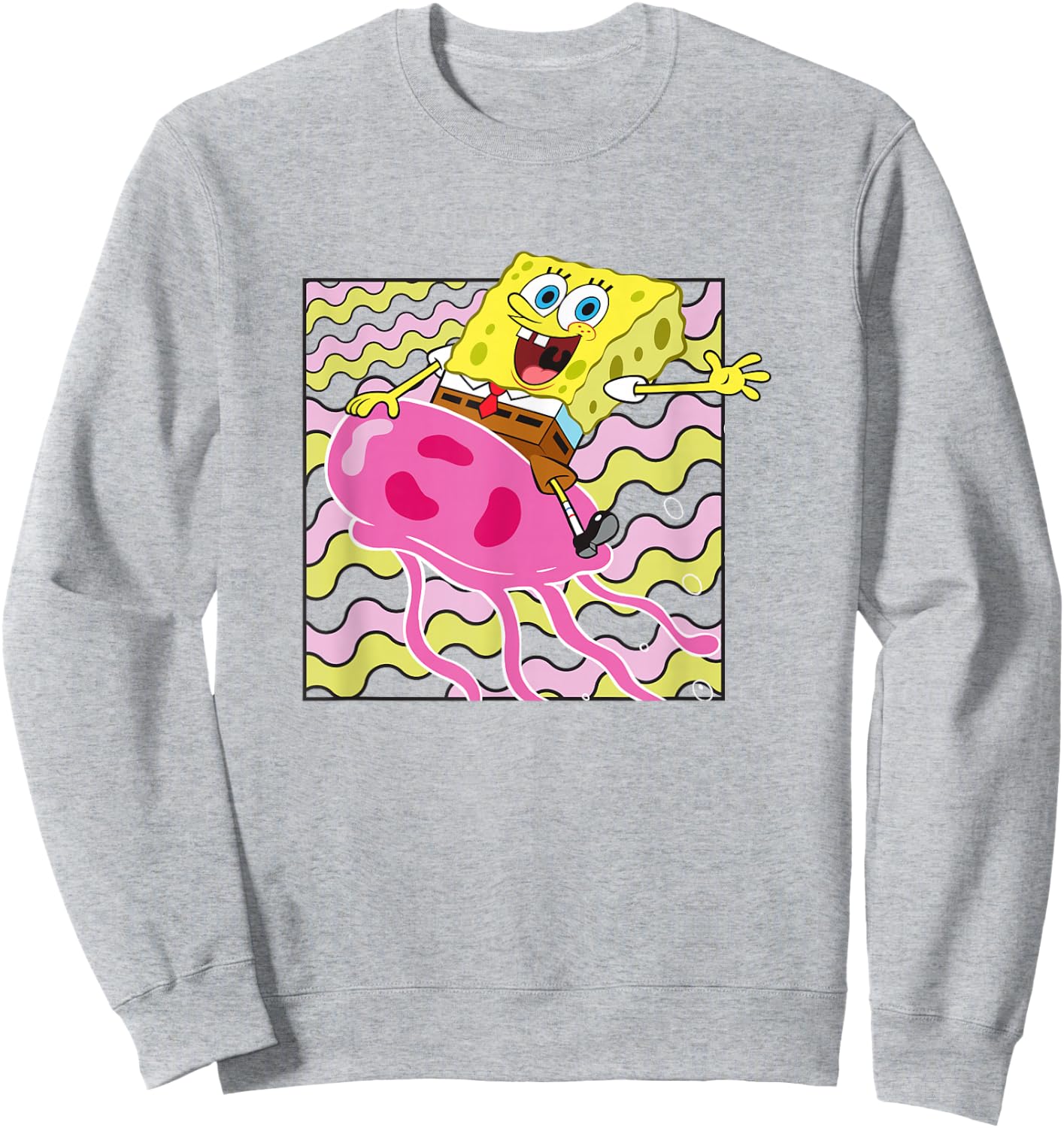 SpongeBob SquarePants Riding A Jellyfish Colorful Shot Sweatshirt - Sweatshirt | Ash