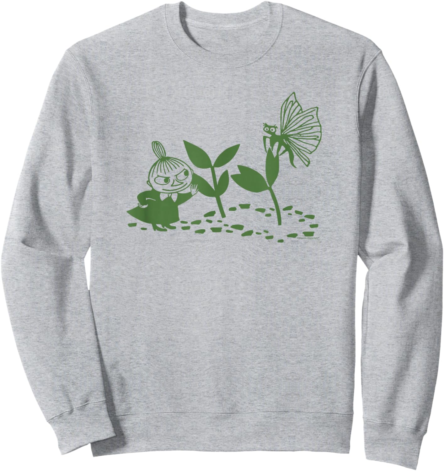 Moomin Little My Nature Scene Green Print , White Sweatshirt - Sweatshirt | Ash