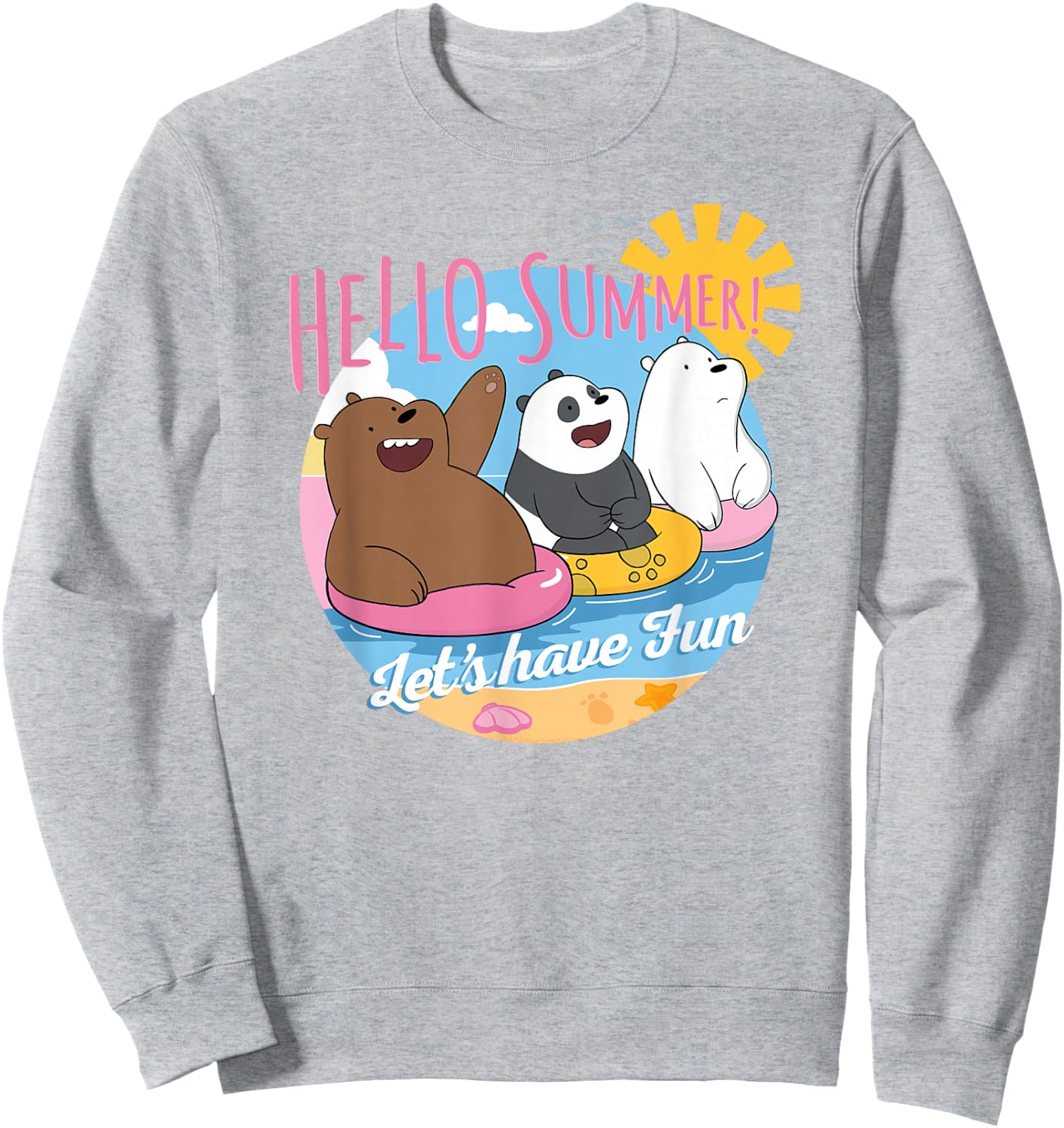 We Bare Bears Hello Summer! Grizz Panda Ice Bear Sweatshirt - Sweatshirt | Ash
