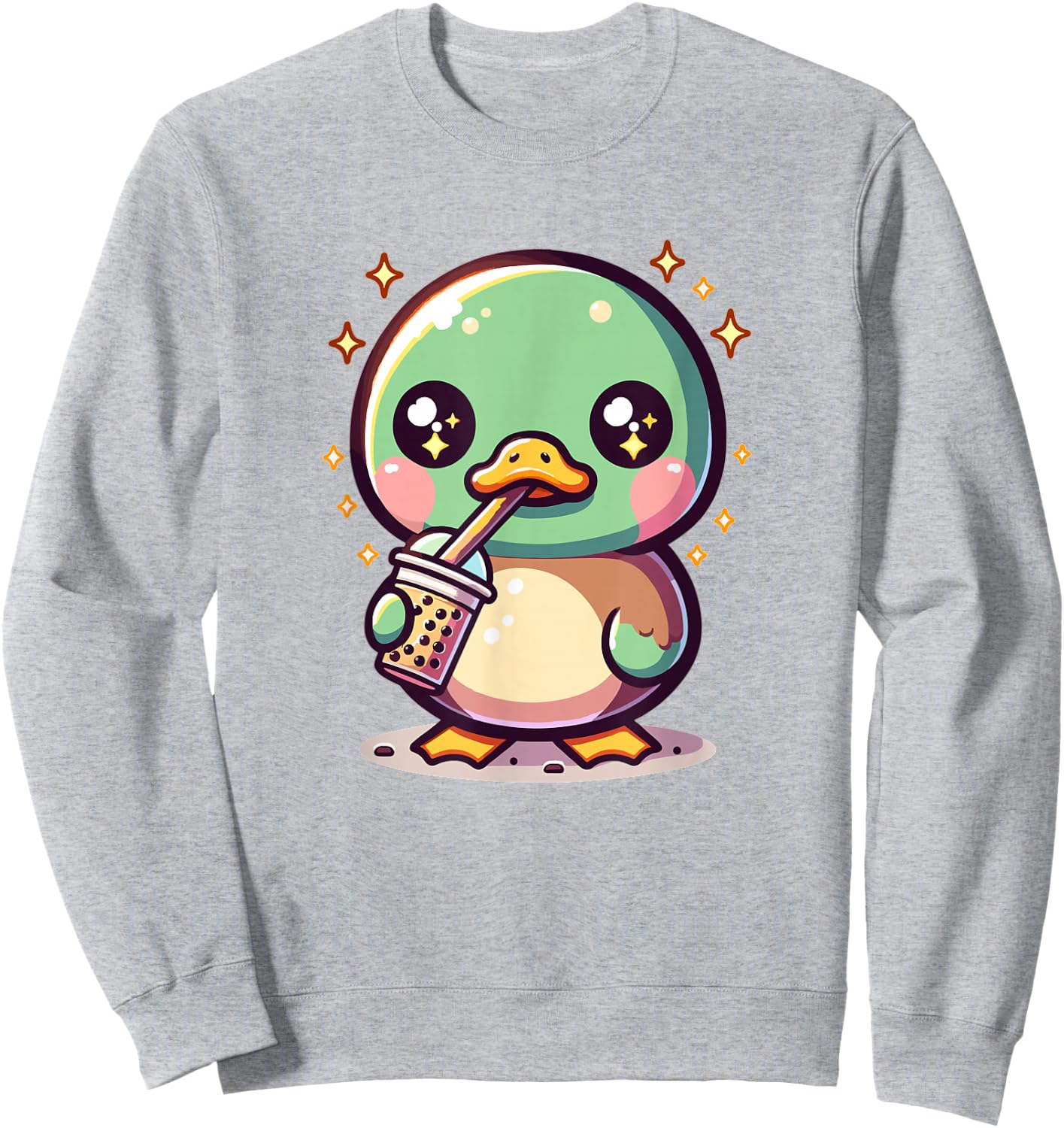 Cute Japanese Kawaii Chibi Mallard Duck Drinking Boba Tea Sweatshirt - Sweatshirt | Ash