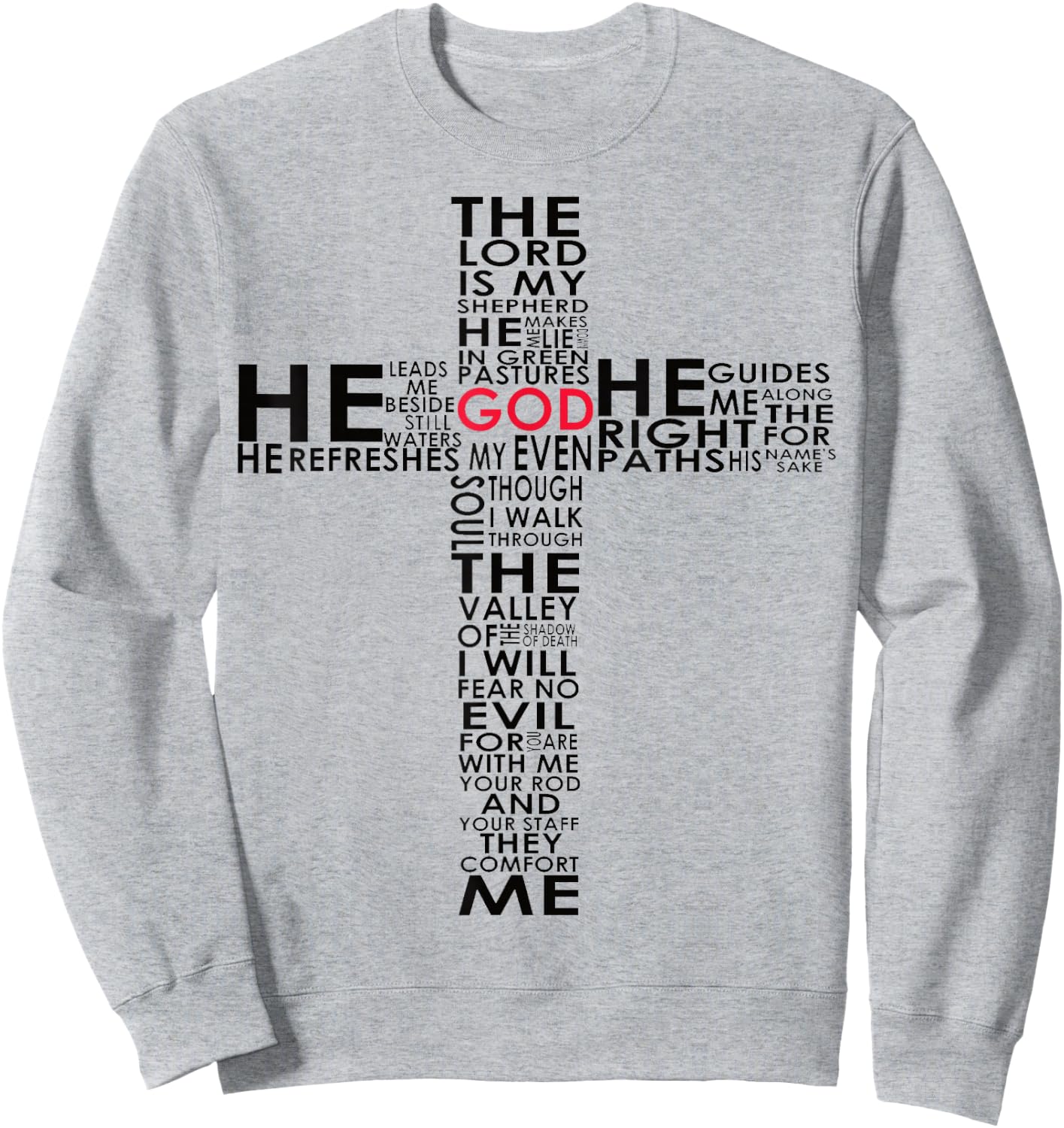 Psalm 23 Bible Verse in a Cross Design Christian Sweatshirt - Sweatshirt | Ash