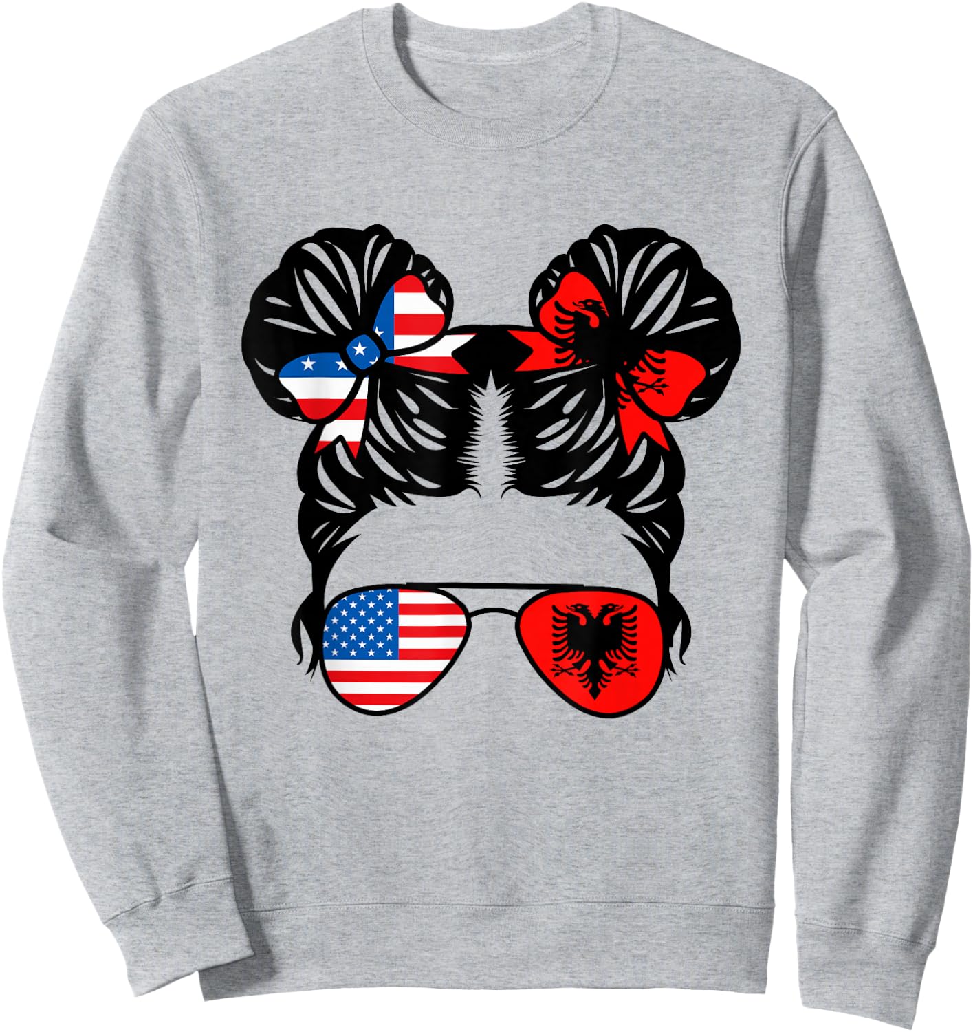 Half American Half Albanian Girl USA Albania Flag Patriot Sweatshirt - Sweatshirt | Ash