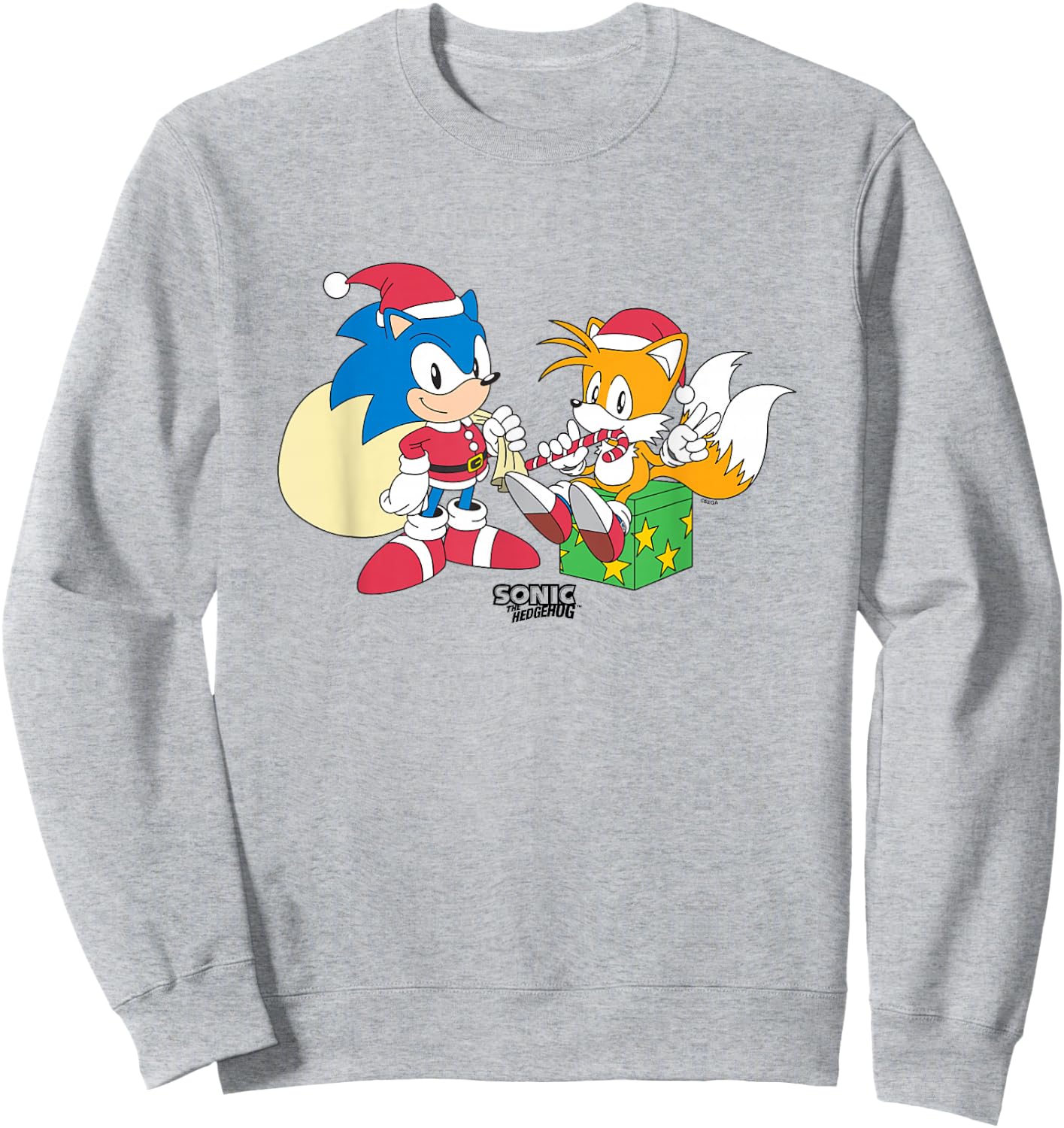 Sonic The Hedgehog Christmas Santa Hats & Gifts Logo Sweatshirt - Sweatshirt | Ash