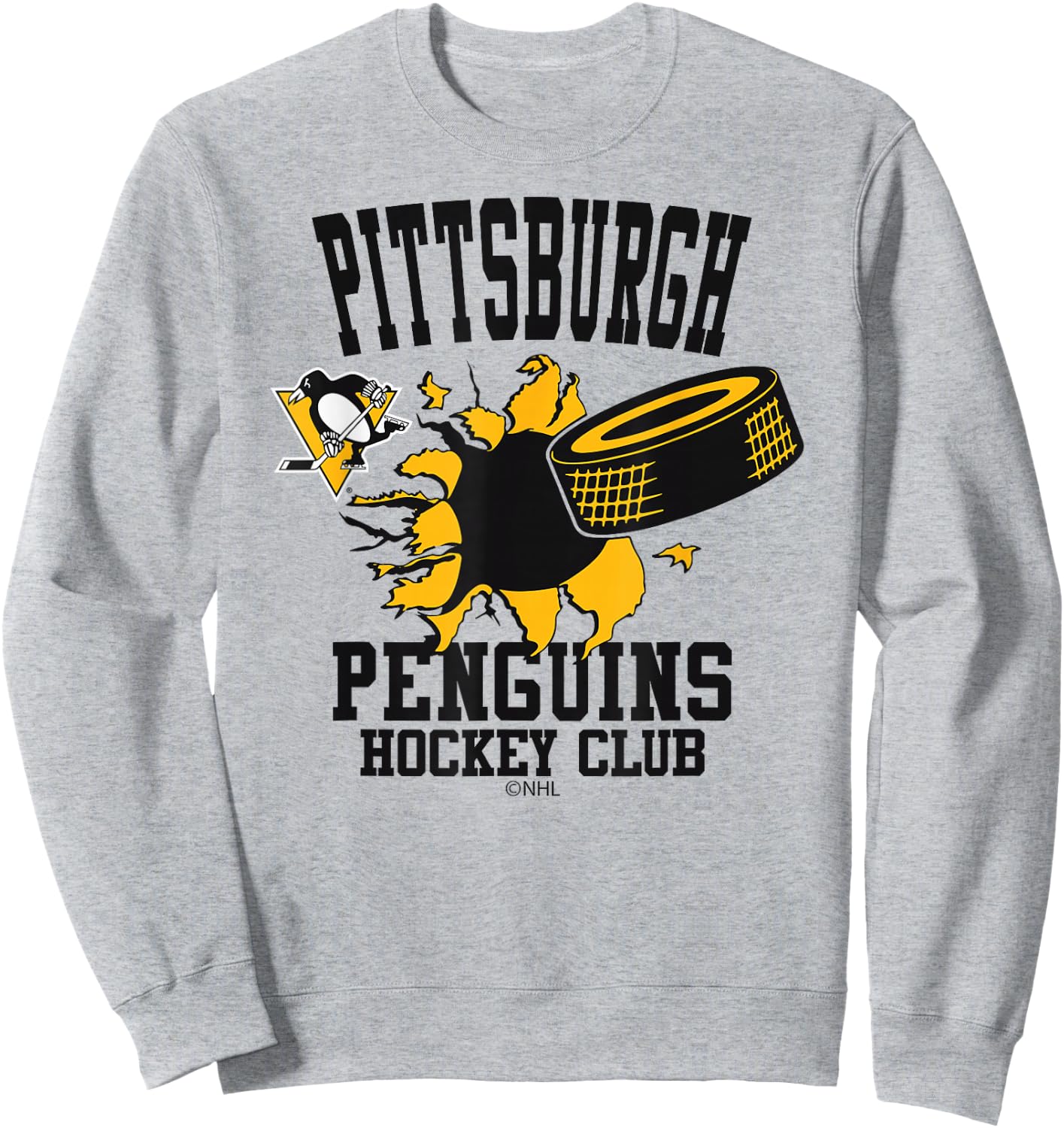 Pittsburgh Penguins Hockey Puck Burst Gray Sweatshirt - Sweatshirt | Ash