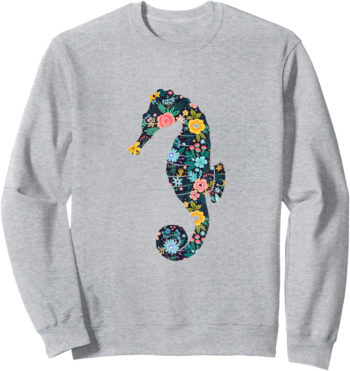 Floral Seahorse Silhouette Girls Graphic Sweatshirt - Sweatshirt | Ash