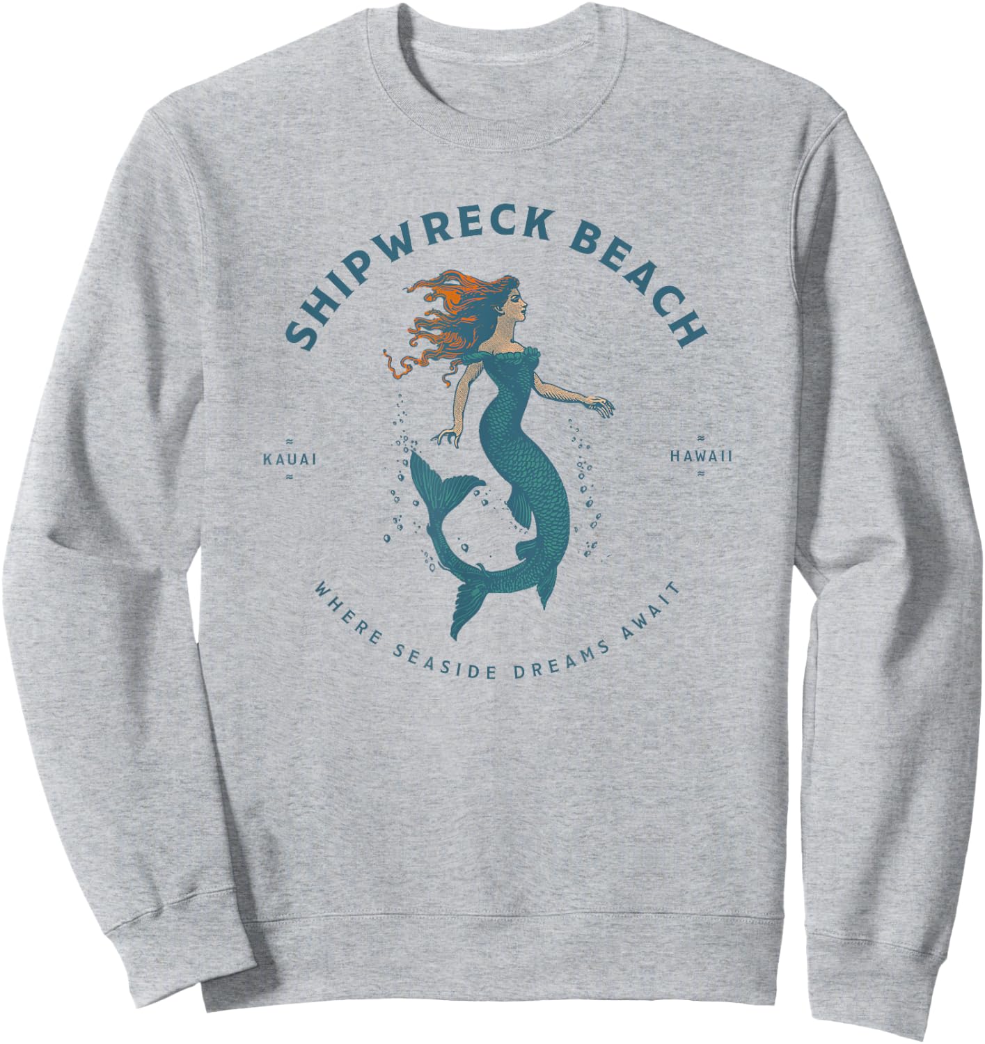 Shipwreck Beach Kauai Hawaii Retro Vintage Mermaid Sweatshirt - Sweatshirt | Ash