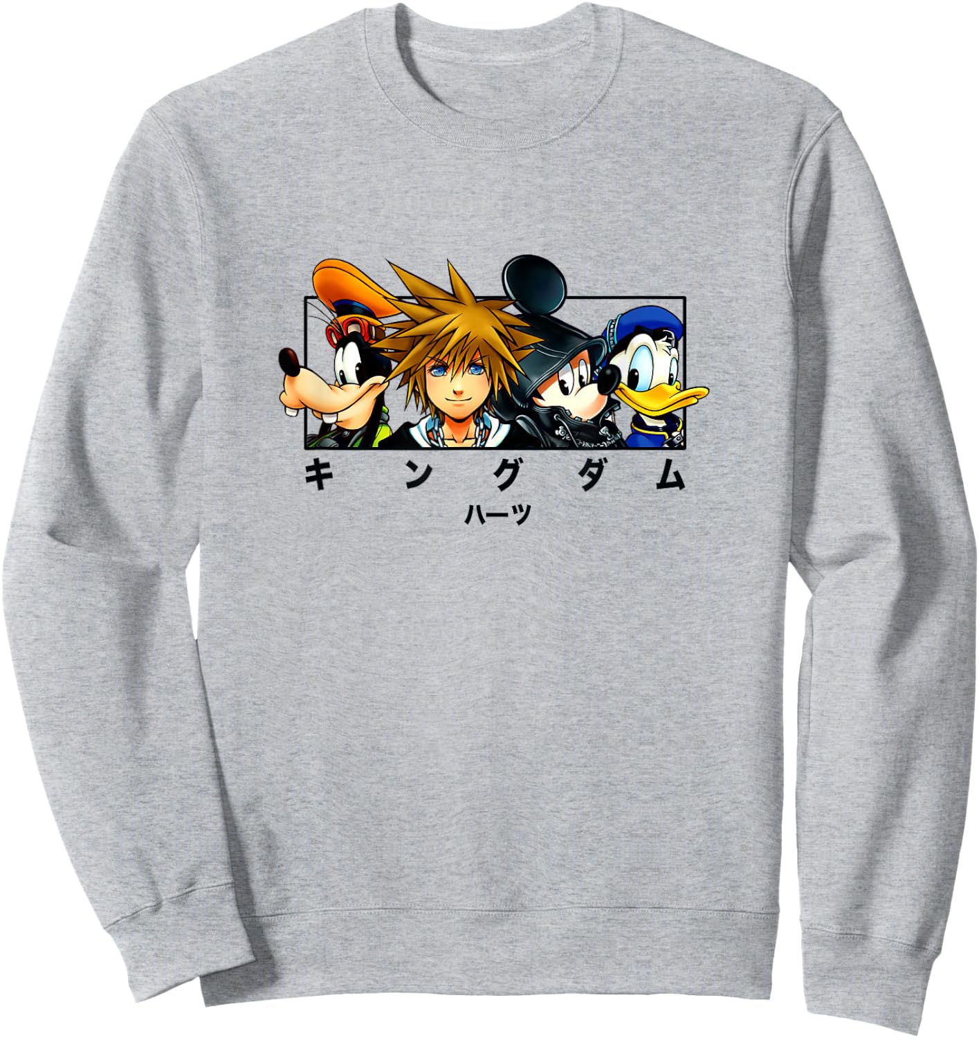 Disney Kingdom Hearts Main Characters Panel Chest Kanji Logo Sweatshirt - Sweatshirt | Ash