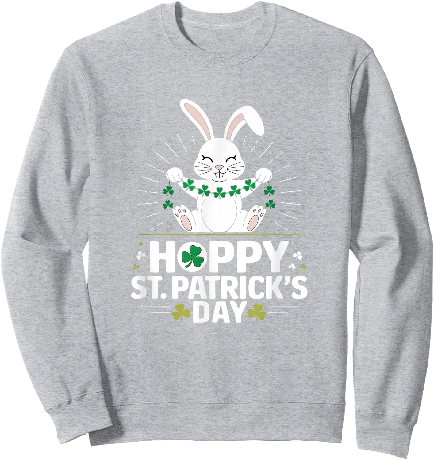 Hoppy St. Patrick's Day - Bunny Rabbit with Shamrocks Sweatshirt - Sweatshirt | Ash