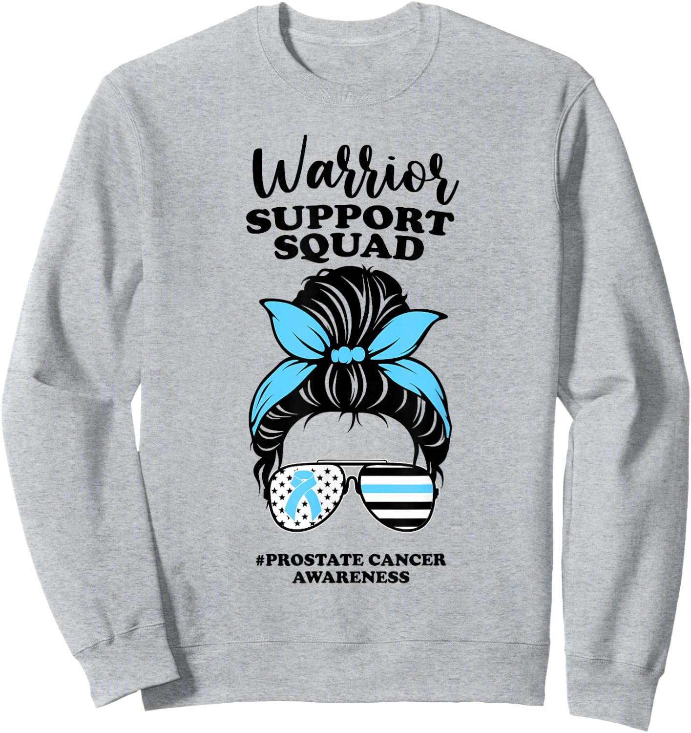 Prostate Cancer Awareness Ribbon Messy Bun Support Squad Sweatshirt - Sweatshirt | Ash