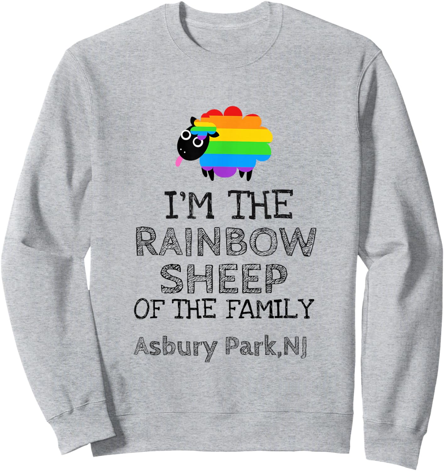 Gay By Birth Proud by Choice Asbury Park NJ Rainbow Sheep Sweatshirt - Sweatshirt | Ash