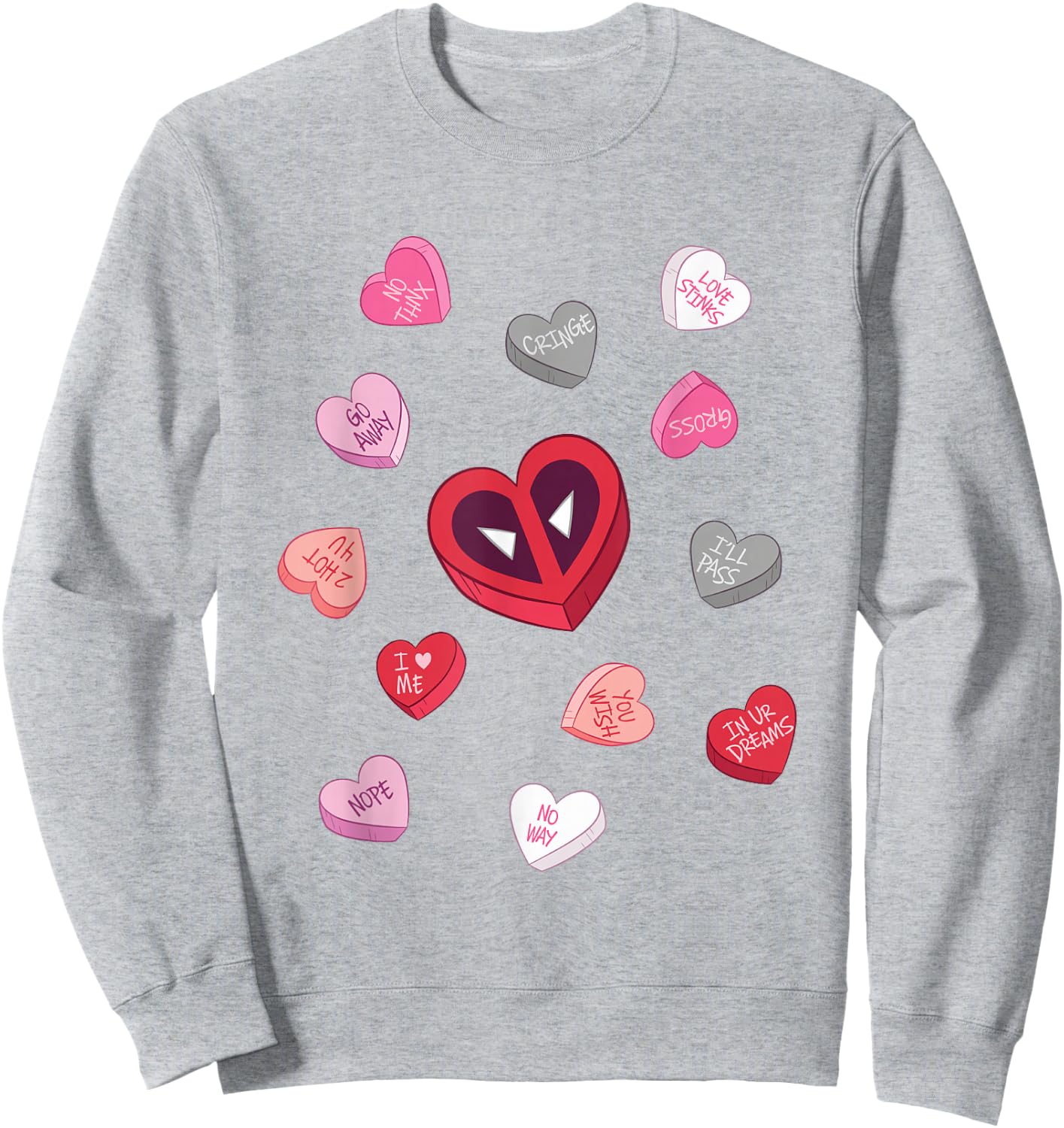 Marvel Deadpool Valentine's Day Heart Candies Chest Logo Sweatshirt - Sweatshirt | Ash