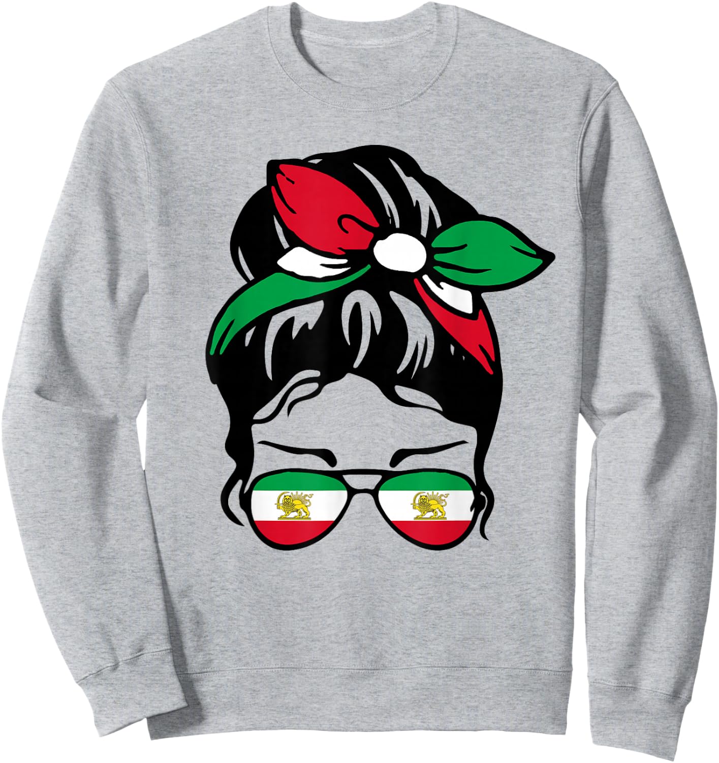 Patriotische Iran-Flagge, iranisch, niedlich, unordentlich, Dutt, Mädchen, Mutter, Kinder Sweatshirt - Sweatshirt | Ash