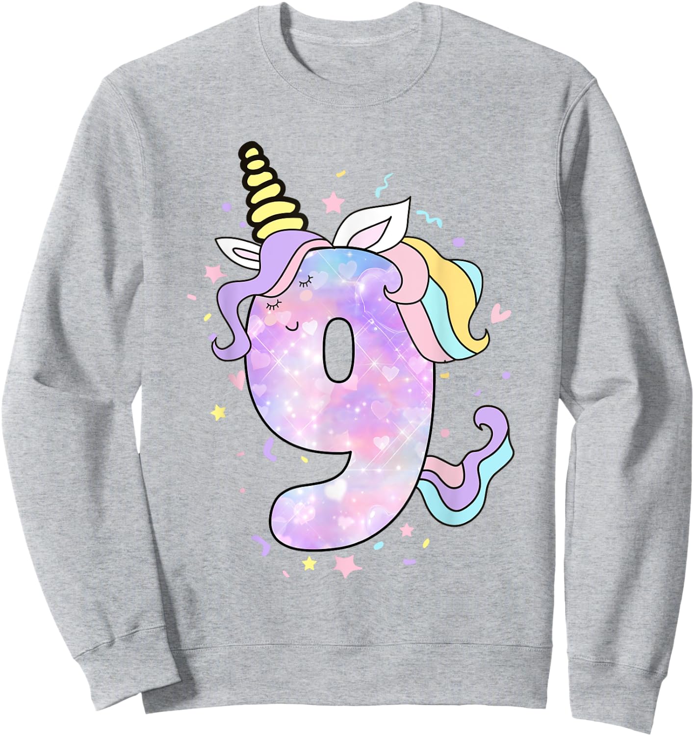 Unicorn Birthday Shirts for Girls Outfit 9th Nine Year Old Sweatshirt - Sweatshirt | Ash
