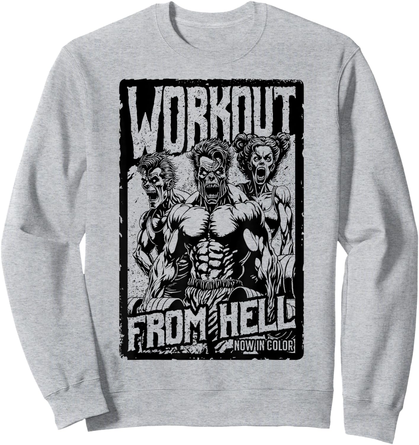 Gym Halloween Funny Retro Zombie Fitness Horror Movie Poster Sweatshirt - Sweatshirt | Ash