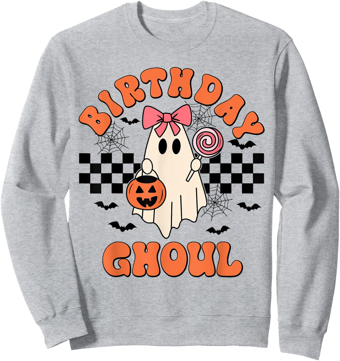Birthday Ghoul Spooky Season Groovy Halloween Girls Kids Sweatshirt - Sweatshirt | Ash