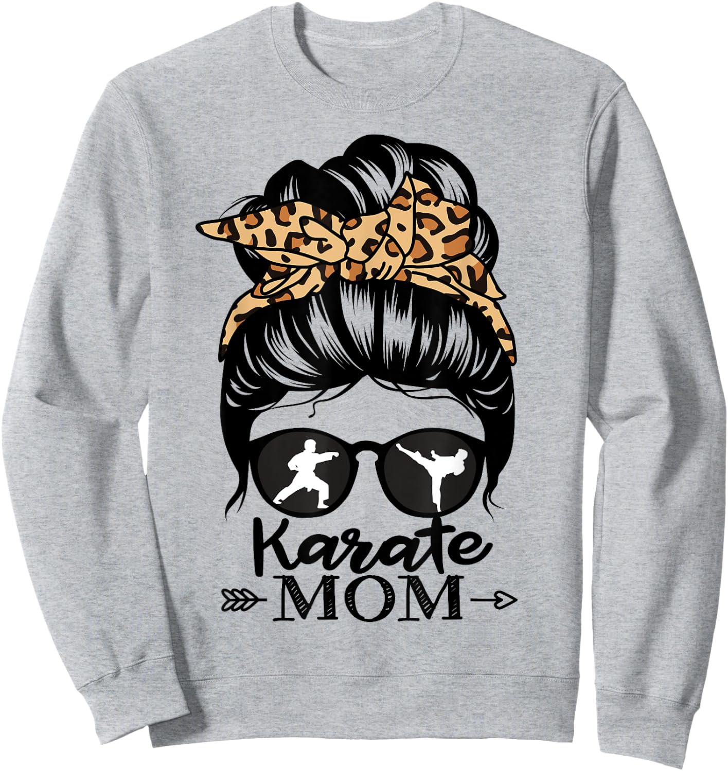 Karate Mom Messy Bun Hair Funny Karate Fighter Mom Sweatshirt - Sweatshirt | Ash