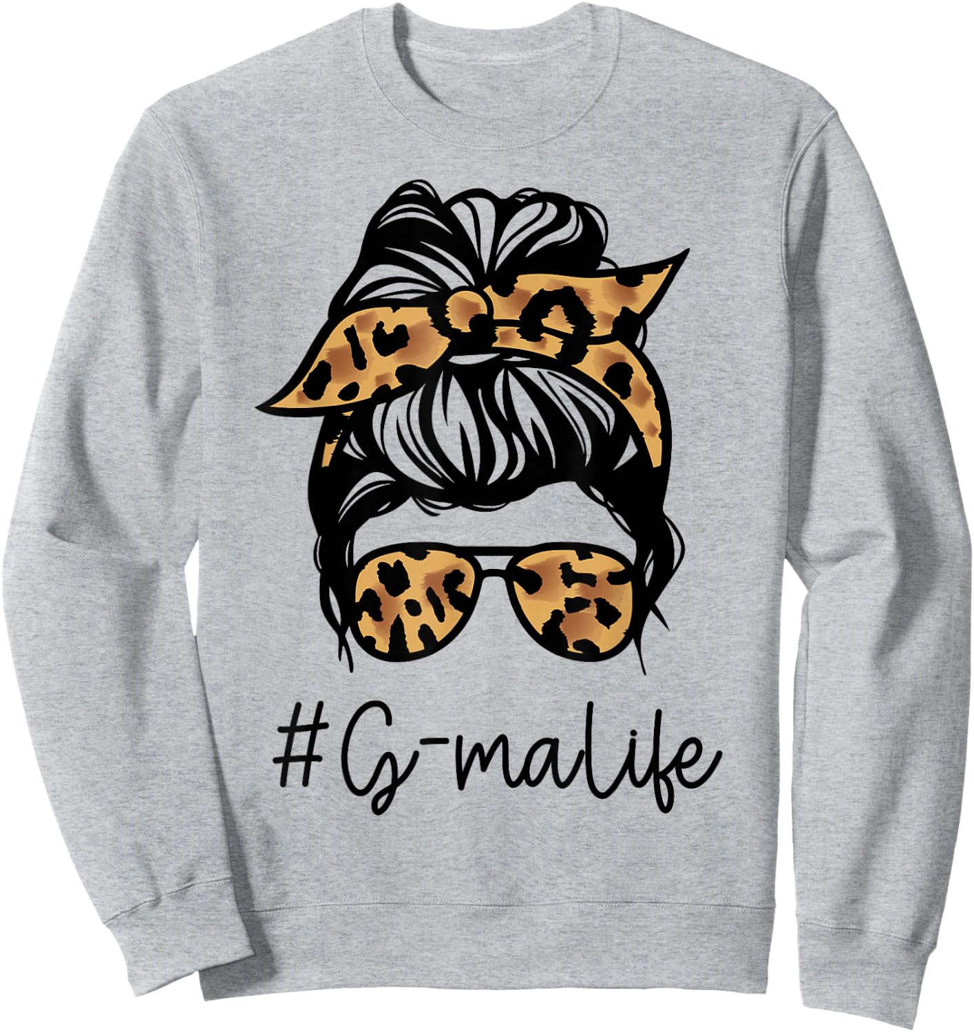G-MA Leopard Messy Bun Mother's Day for Grandmothers Sweatshirt - Sweatshirt | Ash