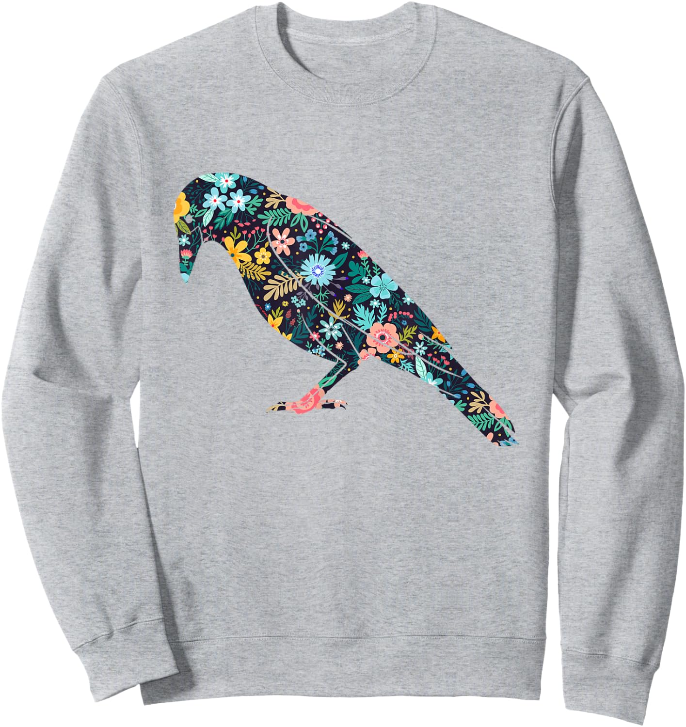 Floral Crow Silhouette Girls Graphic Raven Sweatshirt - Sweatshirt | Ash