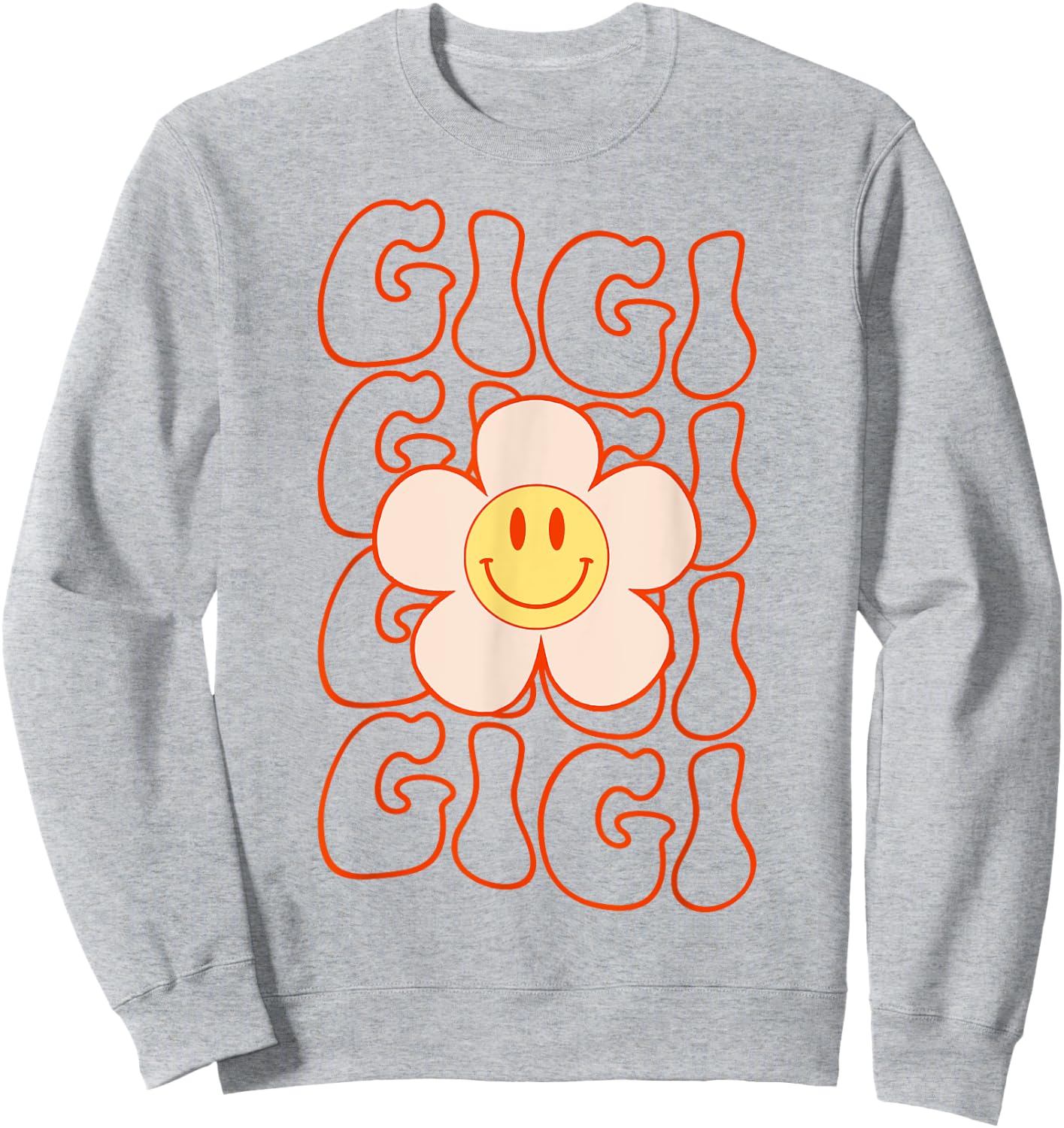 Retro Groovy Gigi Happy Face Smile Cute Daisy Flower Grandma Sweatshirt - Sweatshirt | Ash