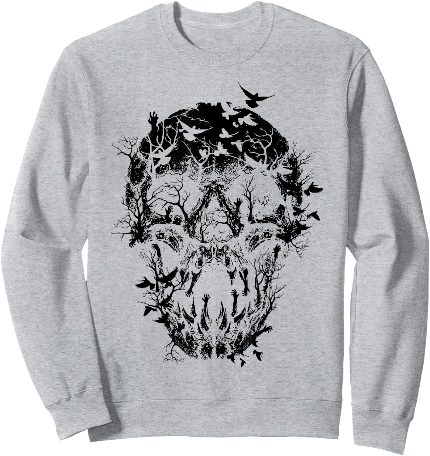Gothic Birds Skull Skeleton Spooky Halloween Costume Sweatshirt - Sweatshirt | Ash