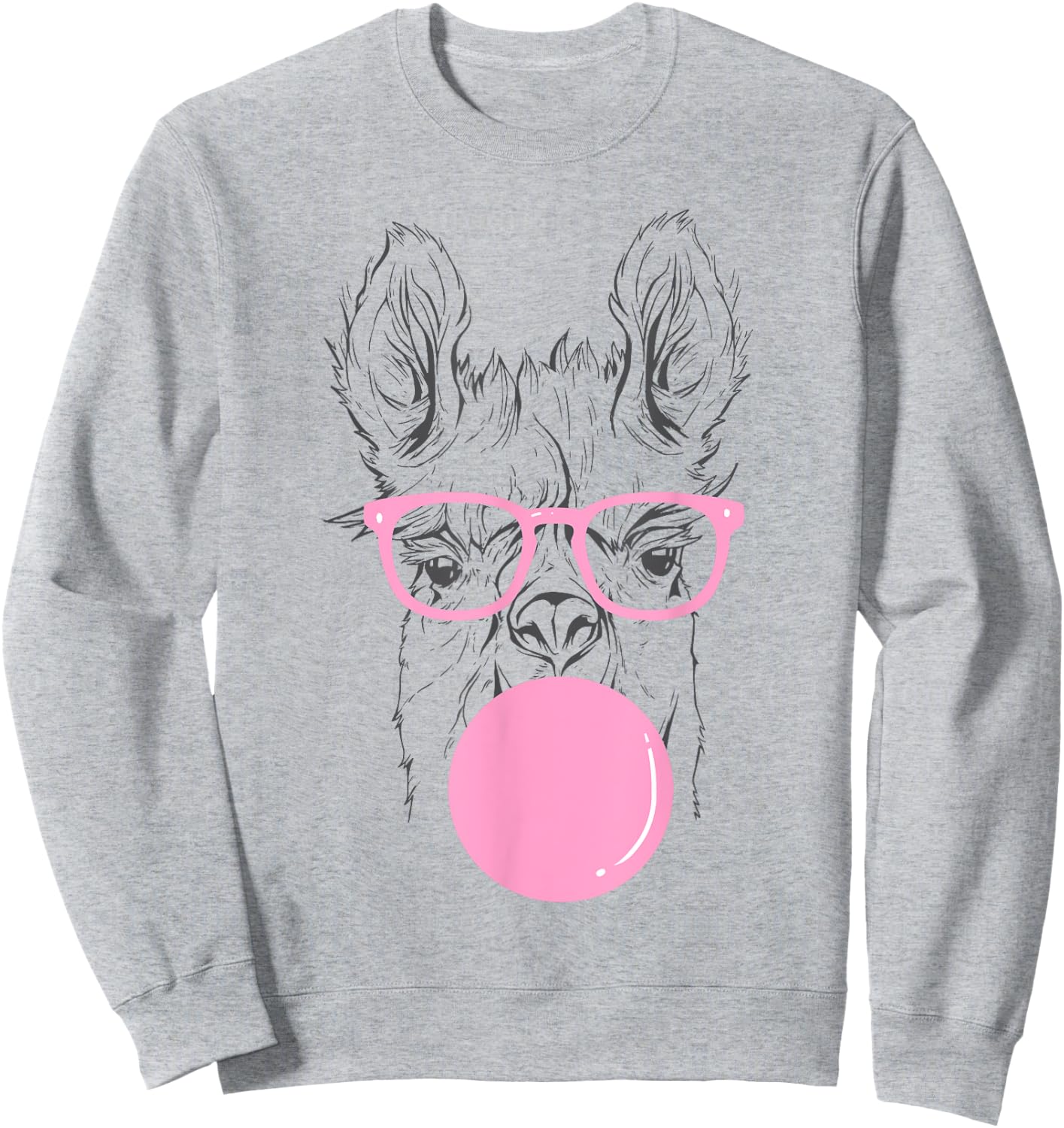 Cute Llama Face Eating Gum And Makes A Bubble Cool Llama Sweatshirt - Sweatshirt | Ash