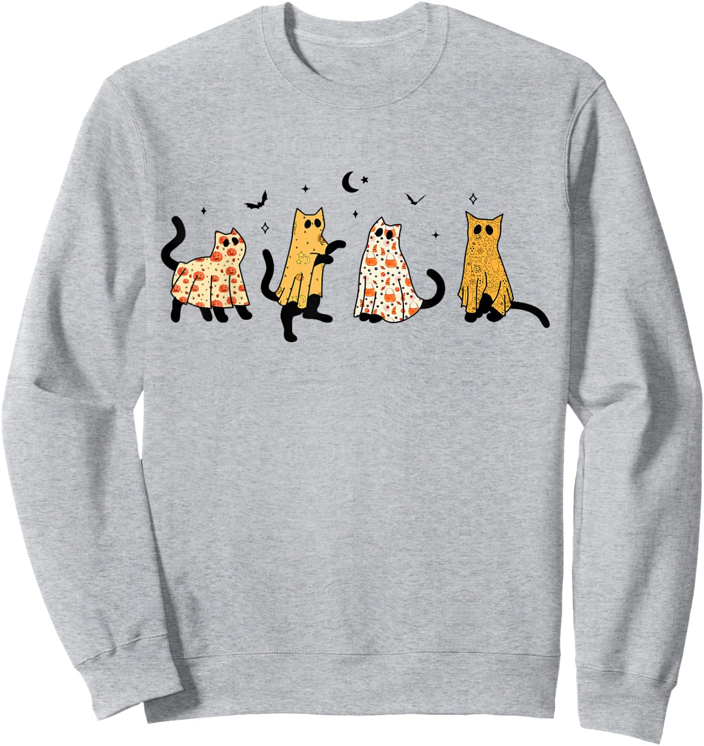 Funny Black Cats Ghost Halloween Pattern Cat Lovers Costume Sweatshirt - Sweatshirt | Ash