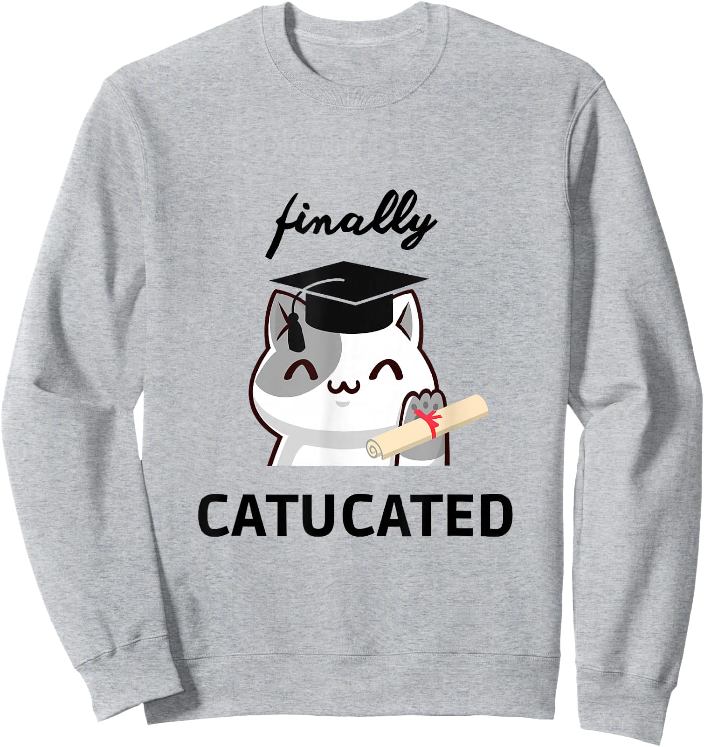 Catucated süße Kawaii Katze Bachelor Hut Studium Abschluss Sweatshirt - Sweatshirt | Ash