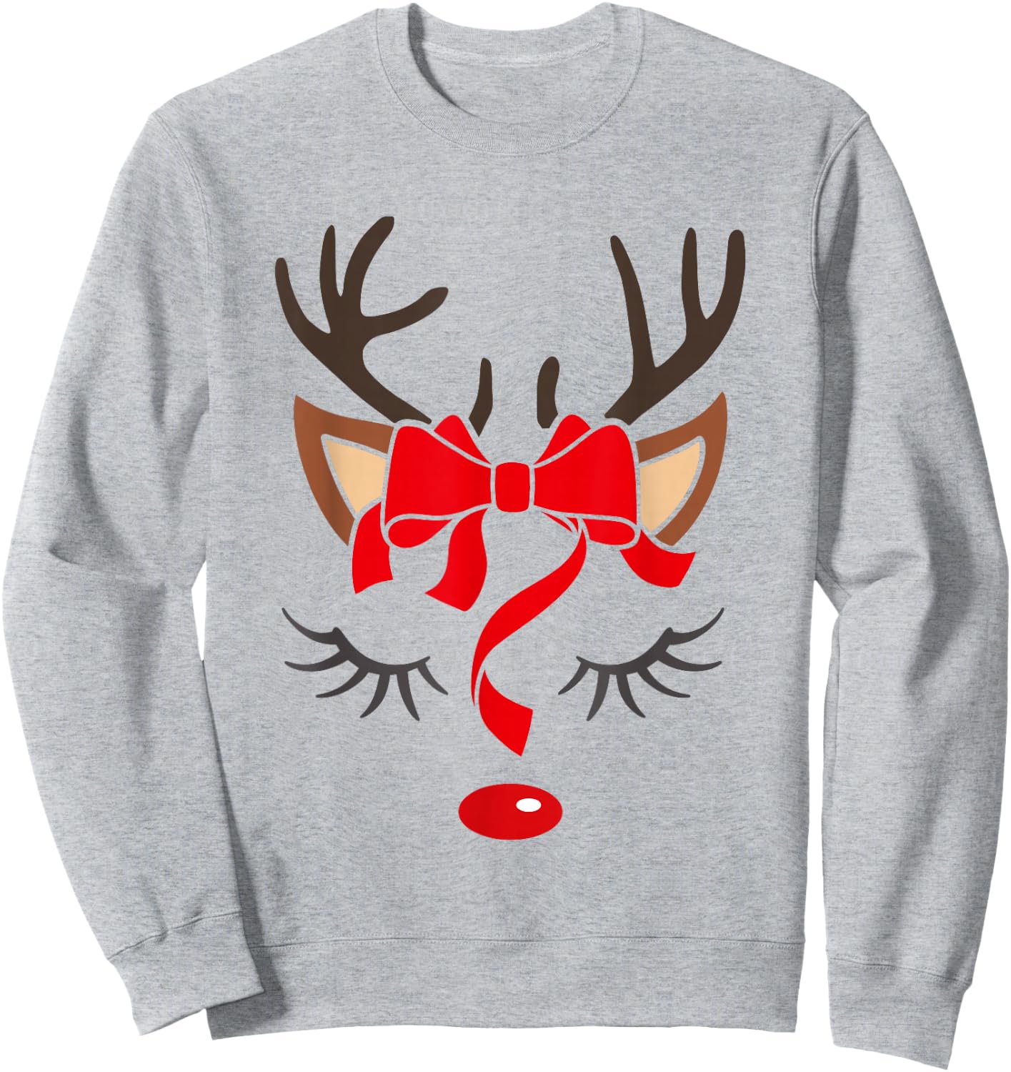 Reindeer Antlers Christmas Outfit Women Girls Kids Xmas Sweatshirt - Sweatshirt | Ash