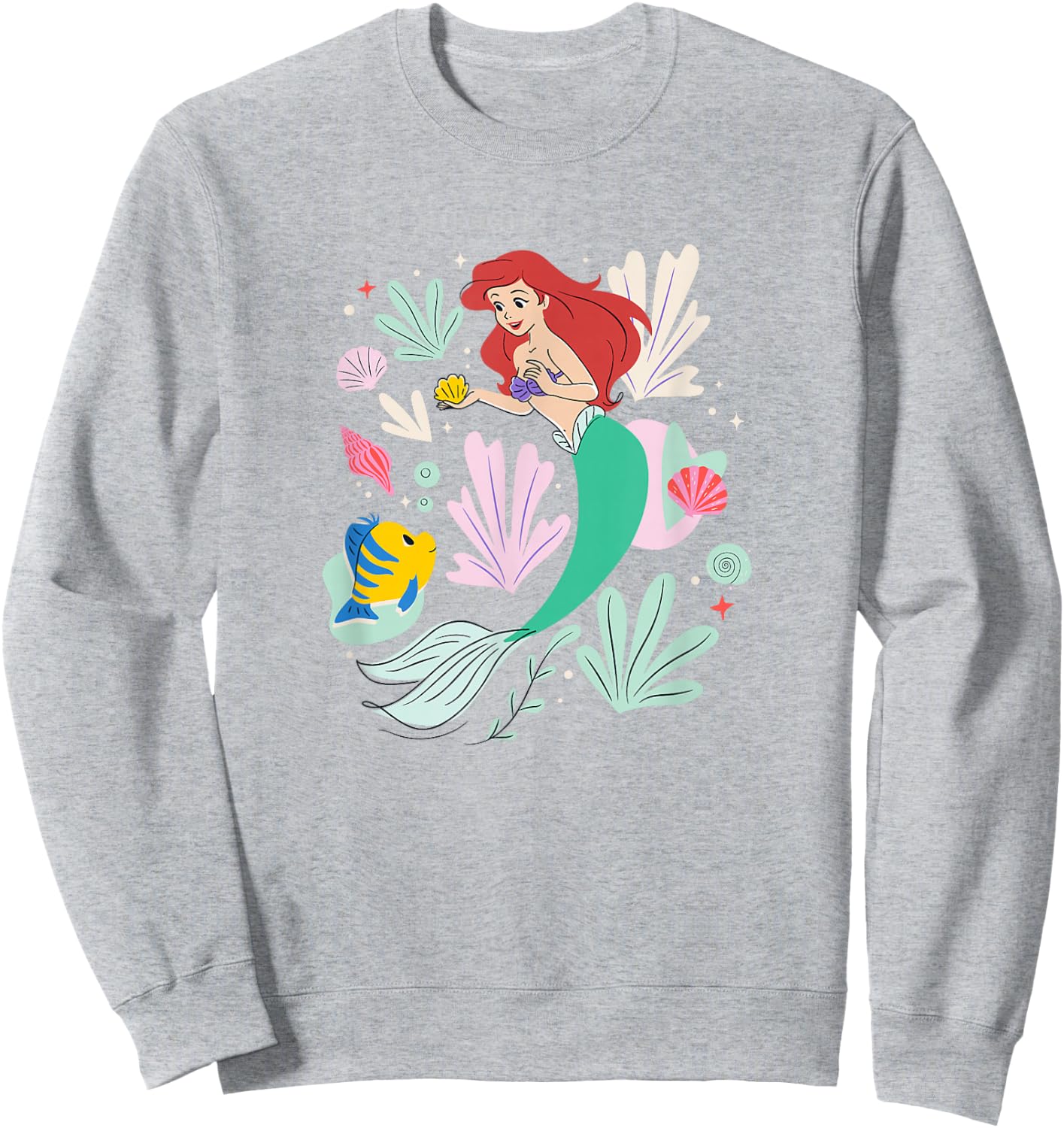 Disney The Little Mermaid Ariel & Flounder Undersea Sketch Sweatshirt - Sweatshirt | Ash