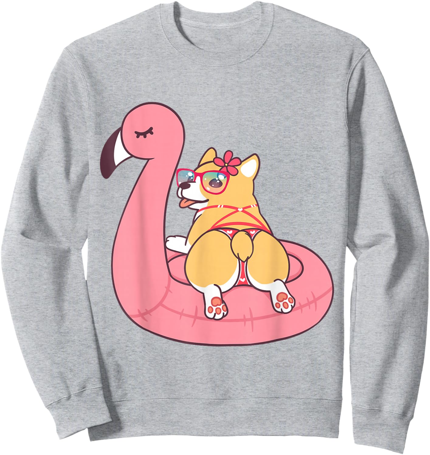 Corgi Butt Dog Bikini Pink Flamingo Float Funny Gift T Shirt Sweatshirt - Sweatshirt | Ash