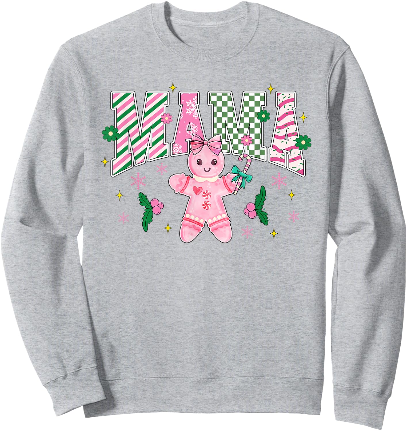 Women Girly Pink Christmas Mama Gingerbread Coquette Sweatshirt - Sweatshirt | Ash