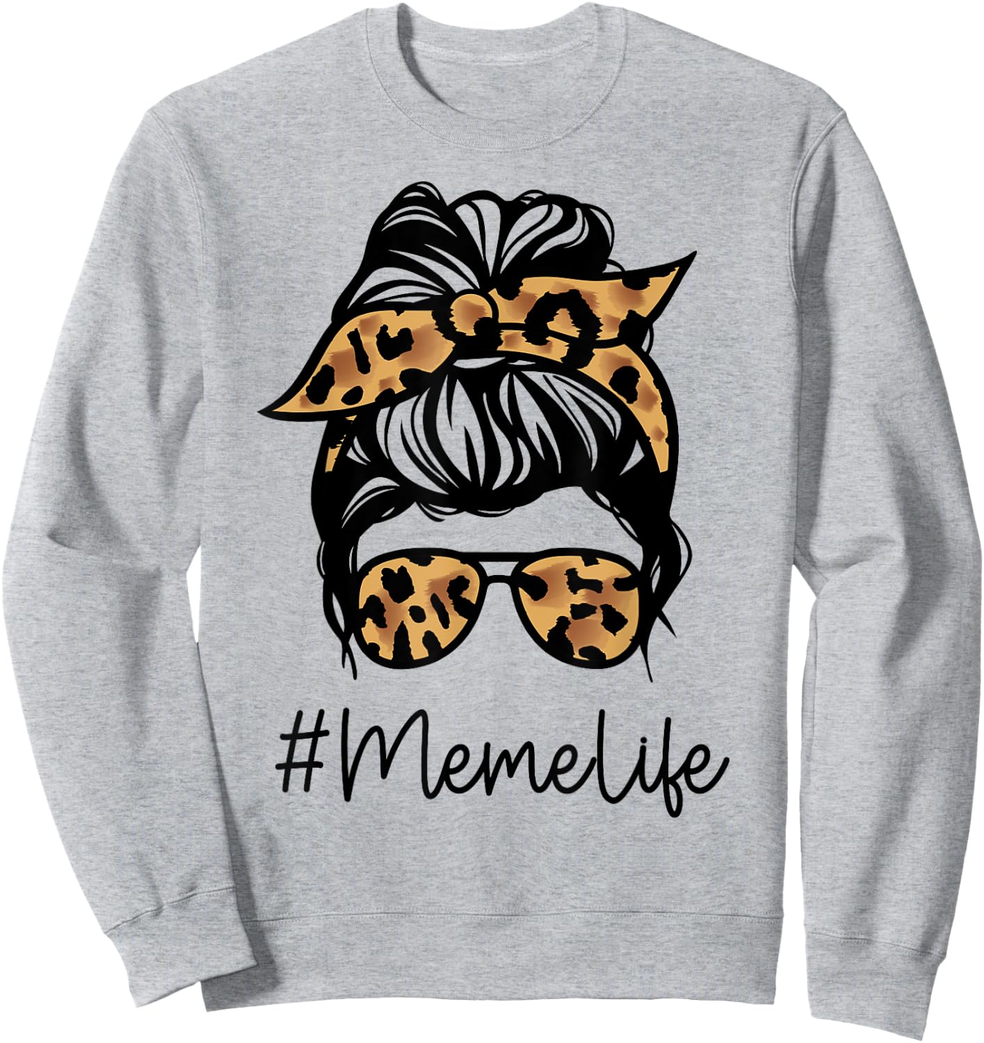 MEME Leopard Messy Bun Mother's Day for Grandmothers Sweatshirt - Sweatshirt | Ash