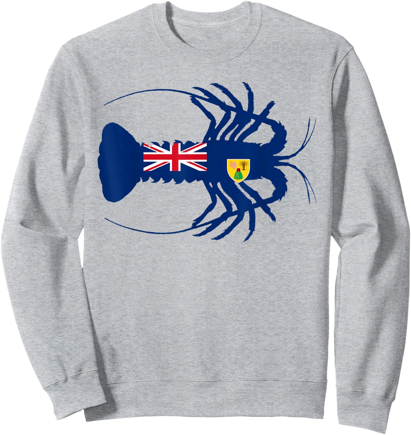 Turks and Caicos Flag Caribbean Spiny Lobster Silhouette Sweatshirt - Sweatshirt | Ash