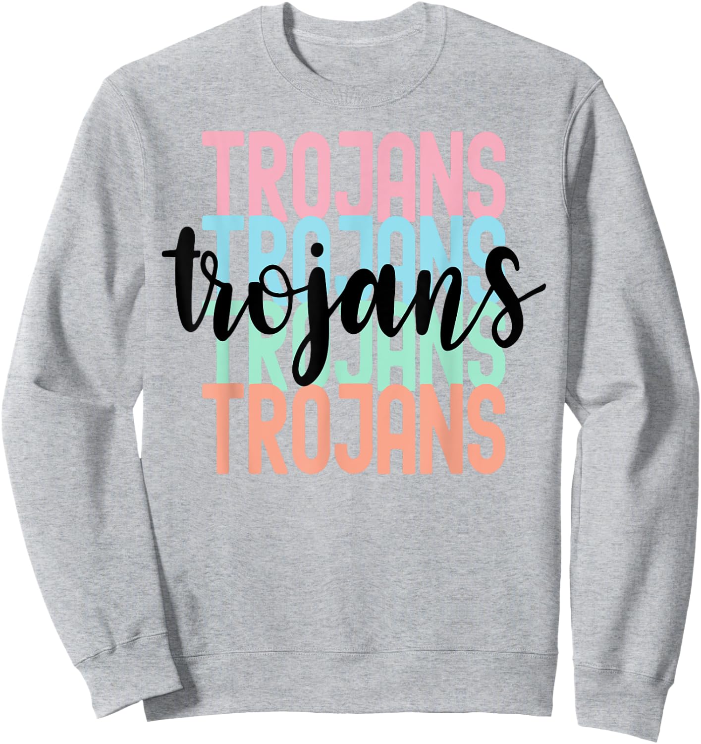 Trojans Team Mascot School Spirit Game Night Sweatshirt - Sweatshirt | Ash