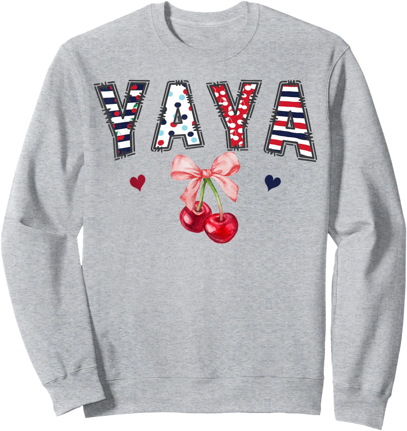 Yaya Pink Coquette Bow Cherry Birthday Girl Matching Sweatshirt - Sweatshirt | Ash