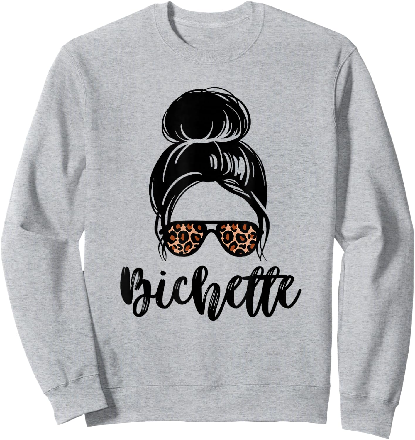 Bichette nickname messy bun leopard gift girl woman couple , white, S Sweatshirt - Sweatshirt | Ash