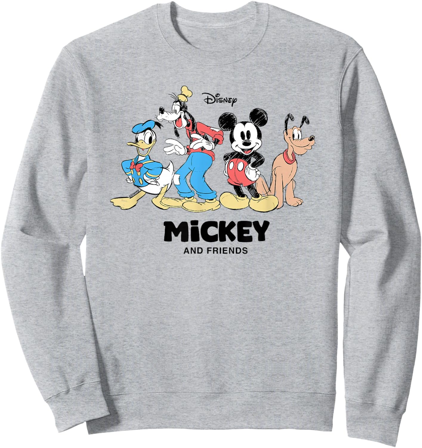 Disney Mickey and Friends Donald Goofy Pluto Lineup Retro Sweatshirt - Sweatshirt | Ash