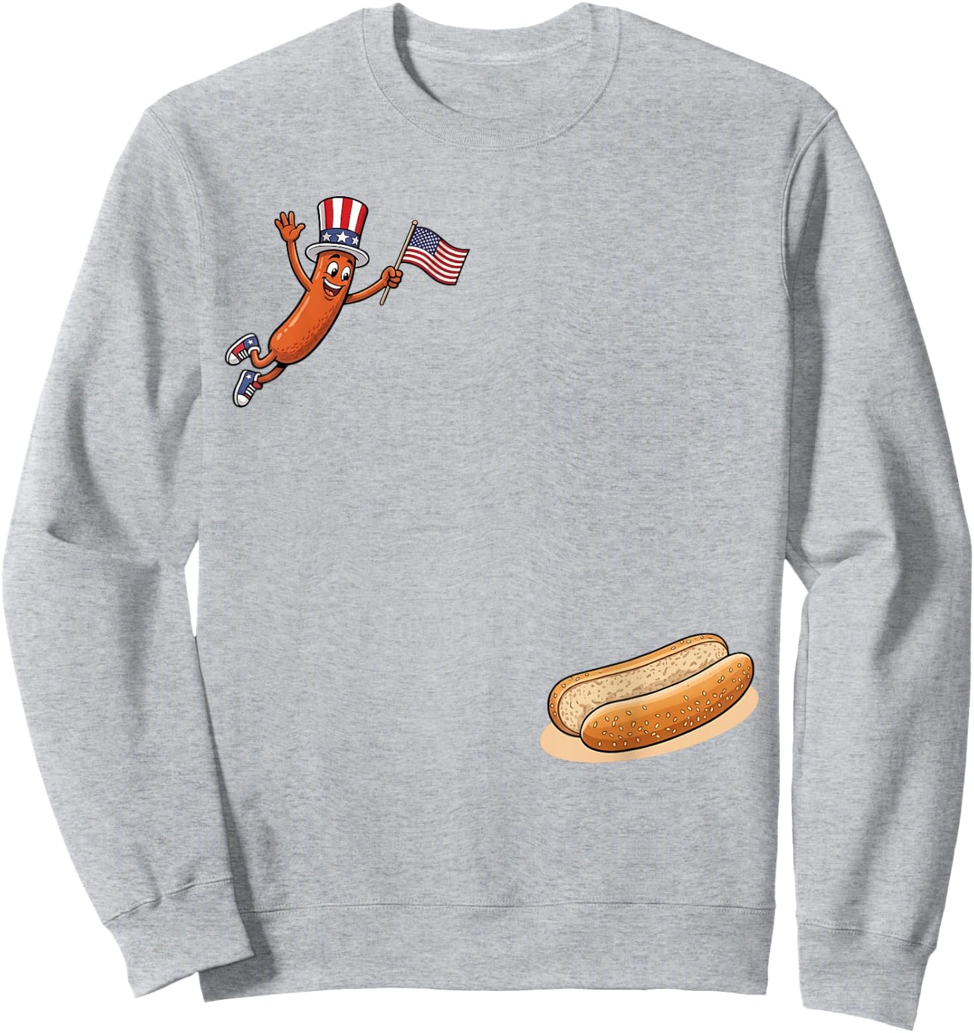 Hotdog Freedom Dive Funny Uncle Sam Hot Dog Jumping Into Bun Sweatshirt - Sweatshirt | Ash