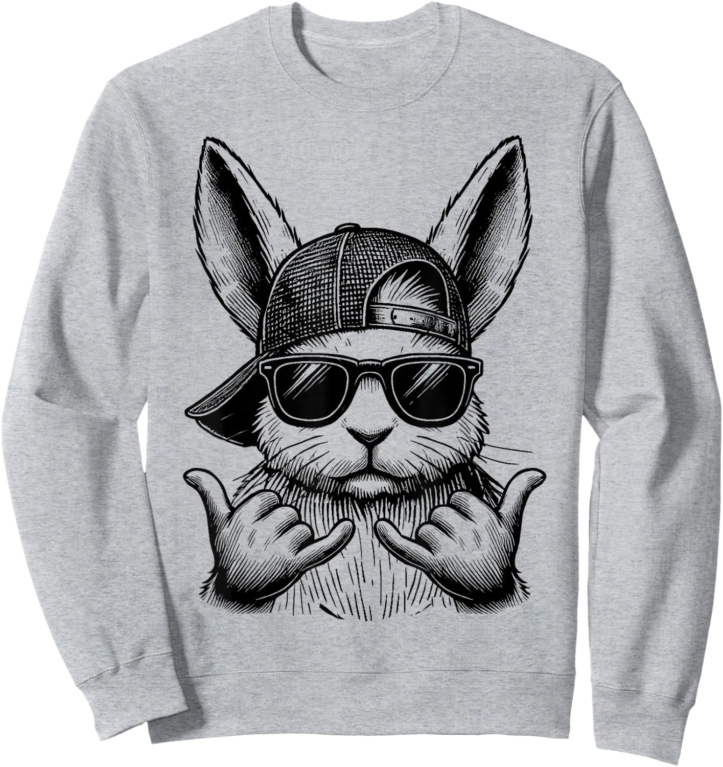 Cool Bunny Face Sunglasses Rabbit Easter Day Kids Boys Sweatshirt - Sweatshirt | Ash