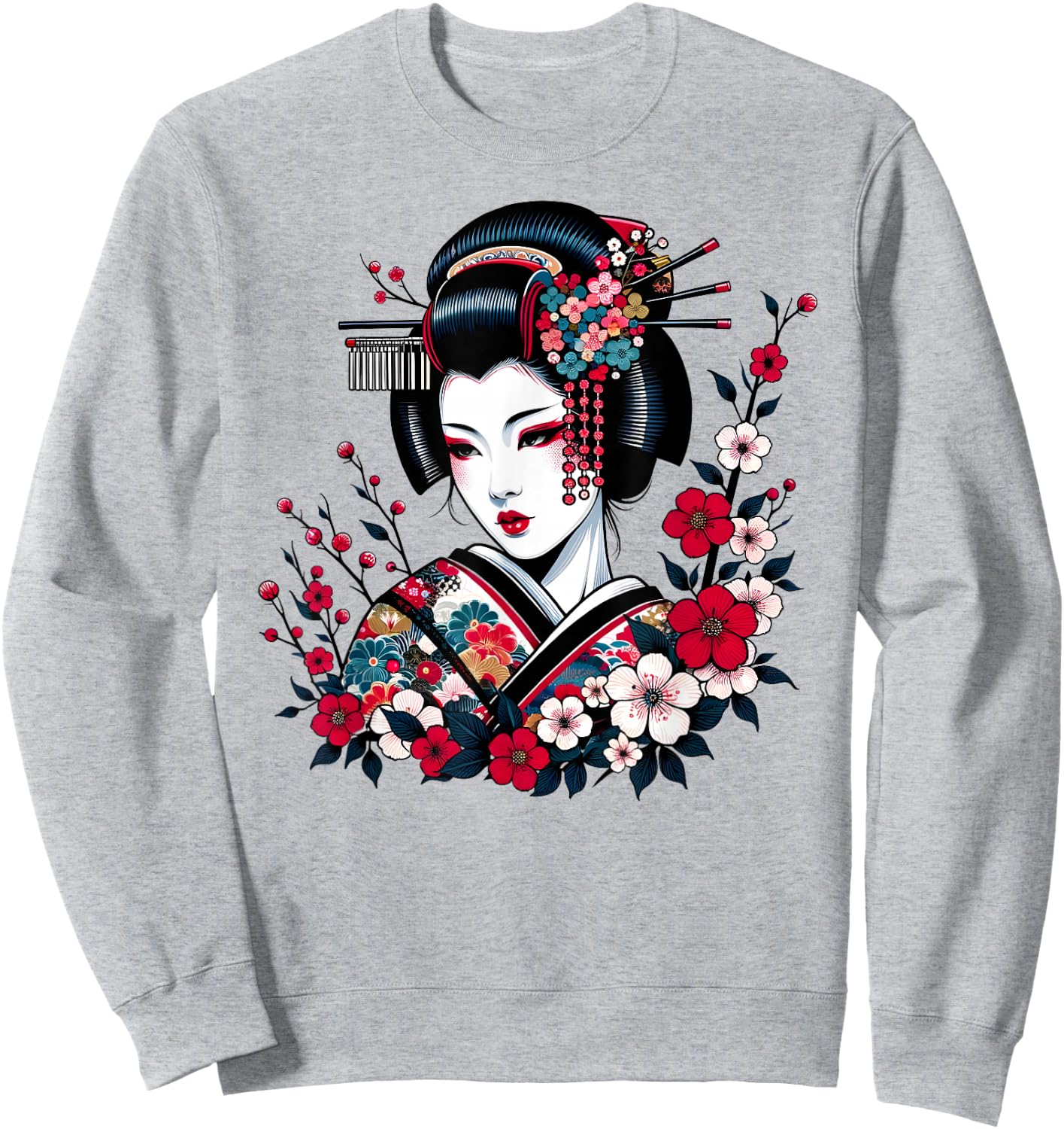 Geisha Beauty Blossom Art Traditional Japanese Culture , white, S Sweatshirt - Sweatshirt | Ash