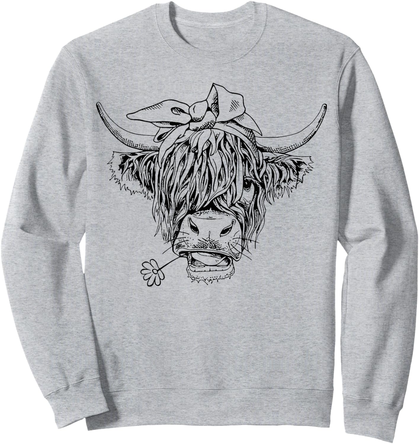 Highland Cow Western Girls Bandana Highlander Cow Print Sweatshirt - Sweatshirt | Ash