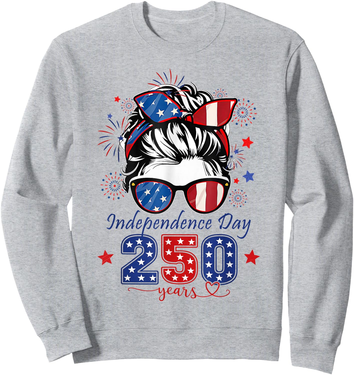 USA 250th Anniversary Messy Bun Women Celebrate 1776 2026 Sweatshirt - Sweatshirt | Ash