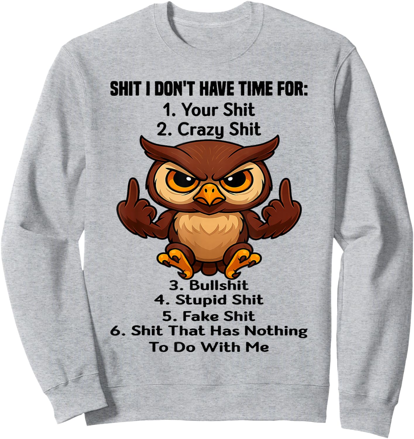 Owl - Shit I Don't Have Time for 1 Your Shit Sweatshirt - Sweatshirt | Ash